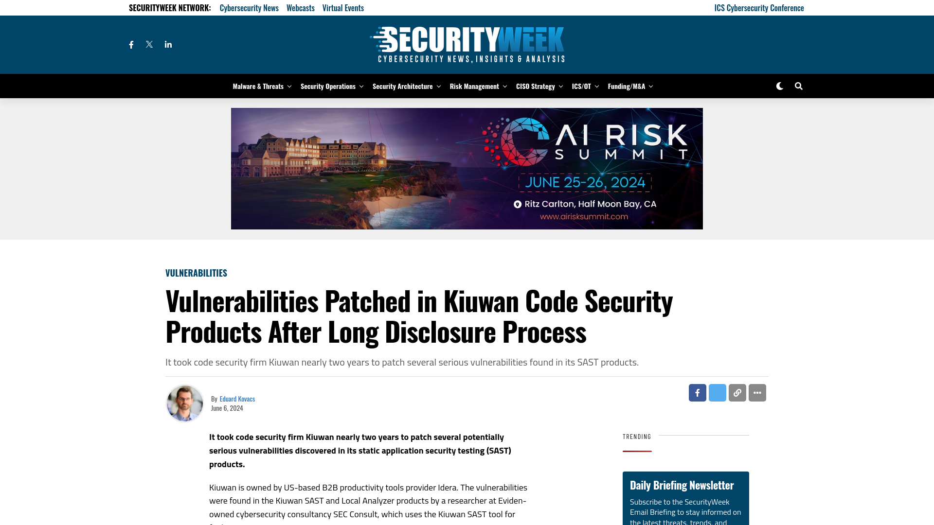 Vulnerabilities Patched in Kiuwan Code Security Products After Long Disclosure Process - SecurityWeek