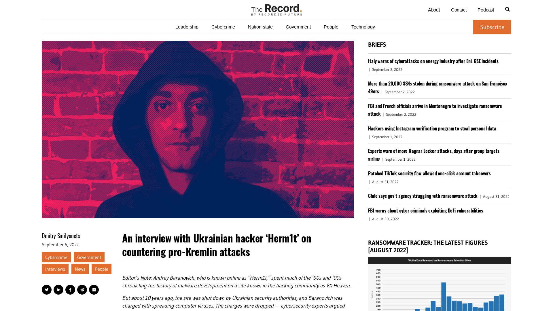 An interview with Ukrainian hacker 'Herm1t' on countering pro-Kremlin attacks - The Record by Recorded Future