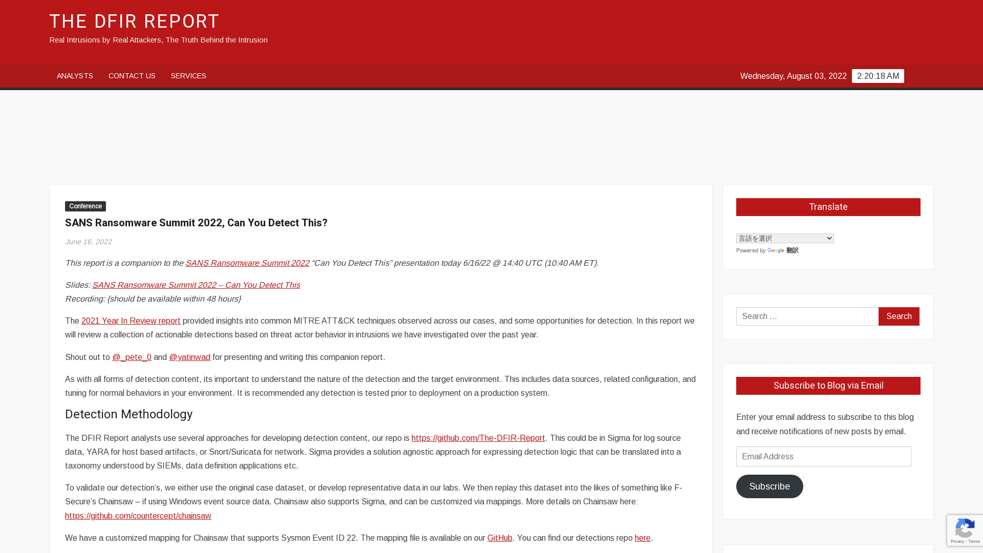 SANS Ransomware Summit 2022, Can You Detect This?