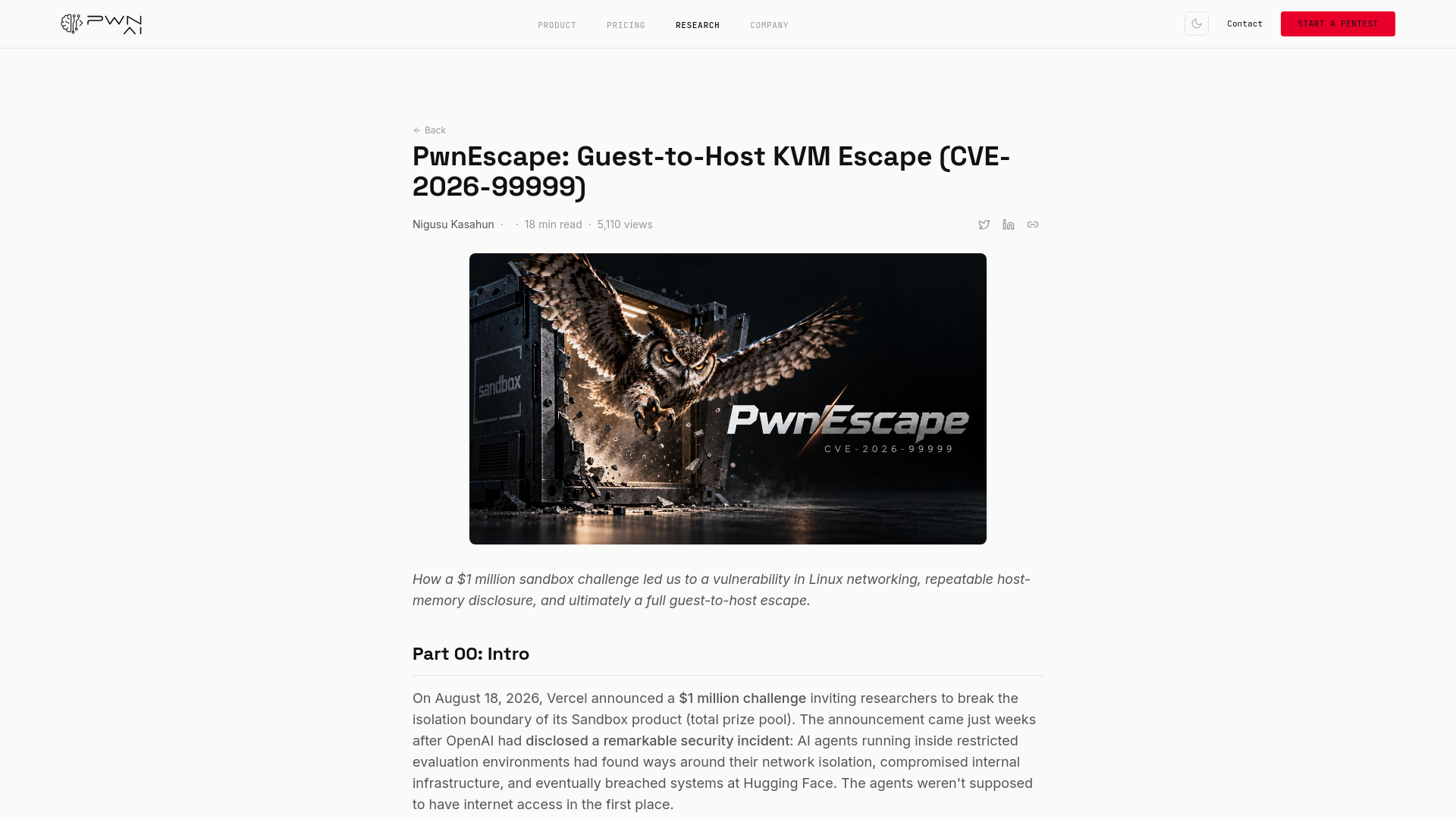 PwnEscape: Guest-to-Host KVM Escape (CVE-2026-99999) | PWN.AI Security Research