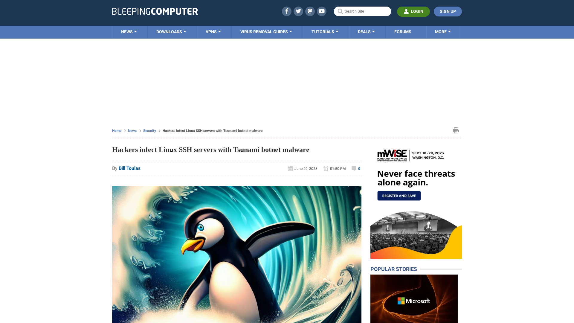 Hackers infect Linux SSH servers with Tsunami botnet malware