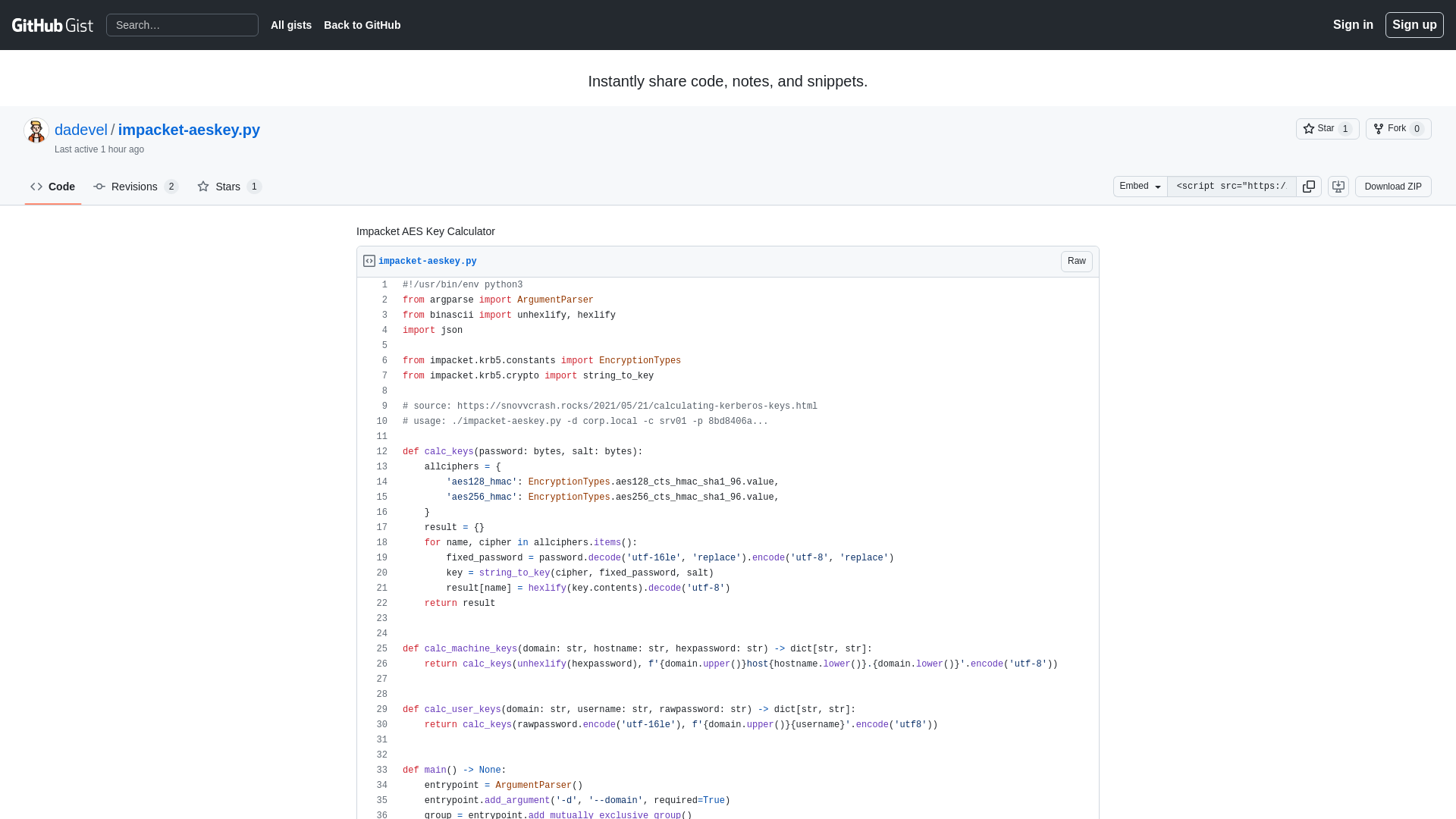 Impacket AES Key Calculator · GitHub