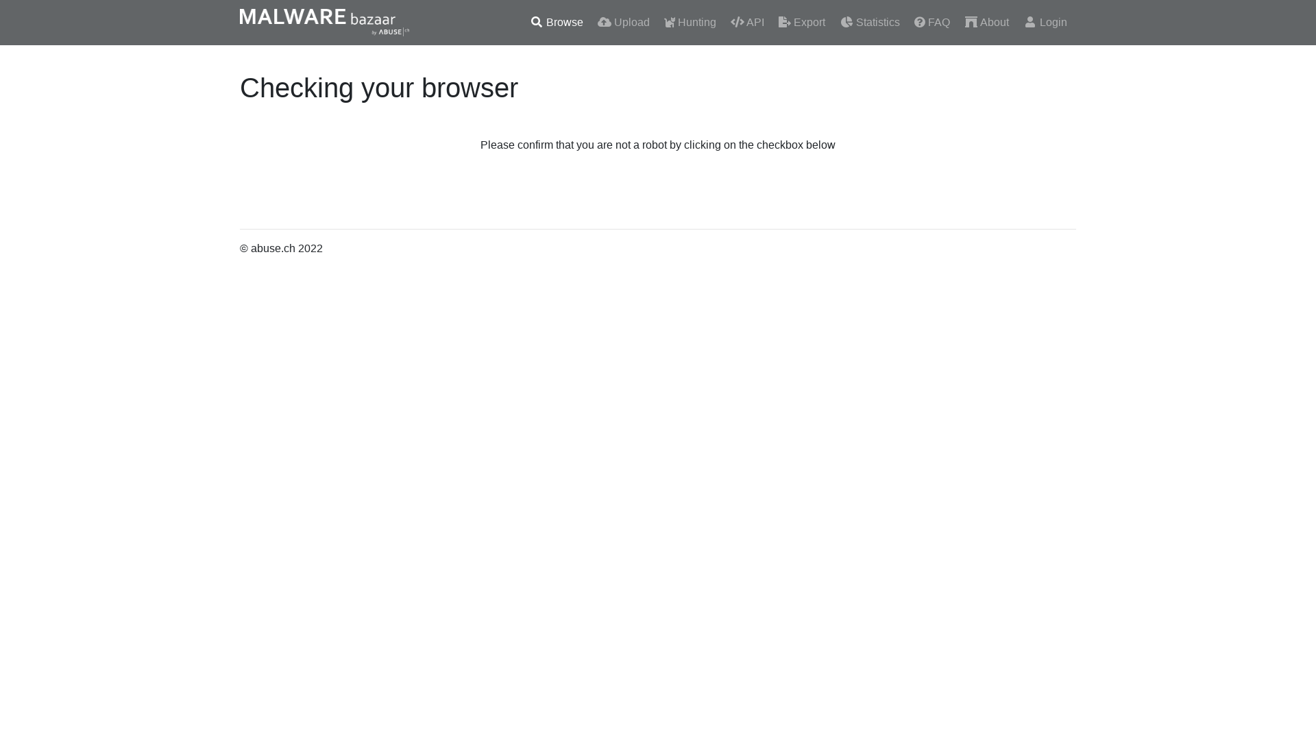 MalwareBazaar | Browse Checking your browser