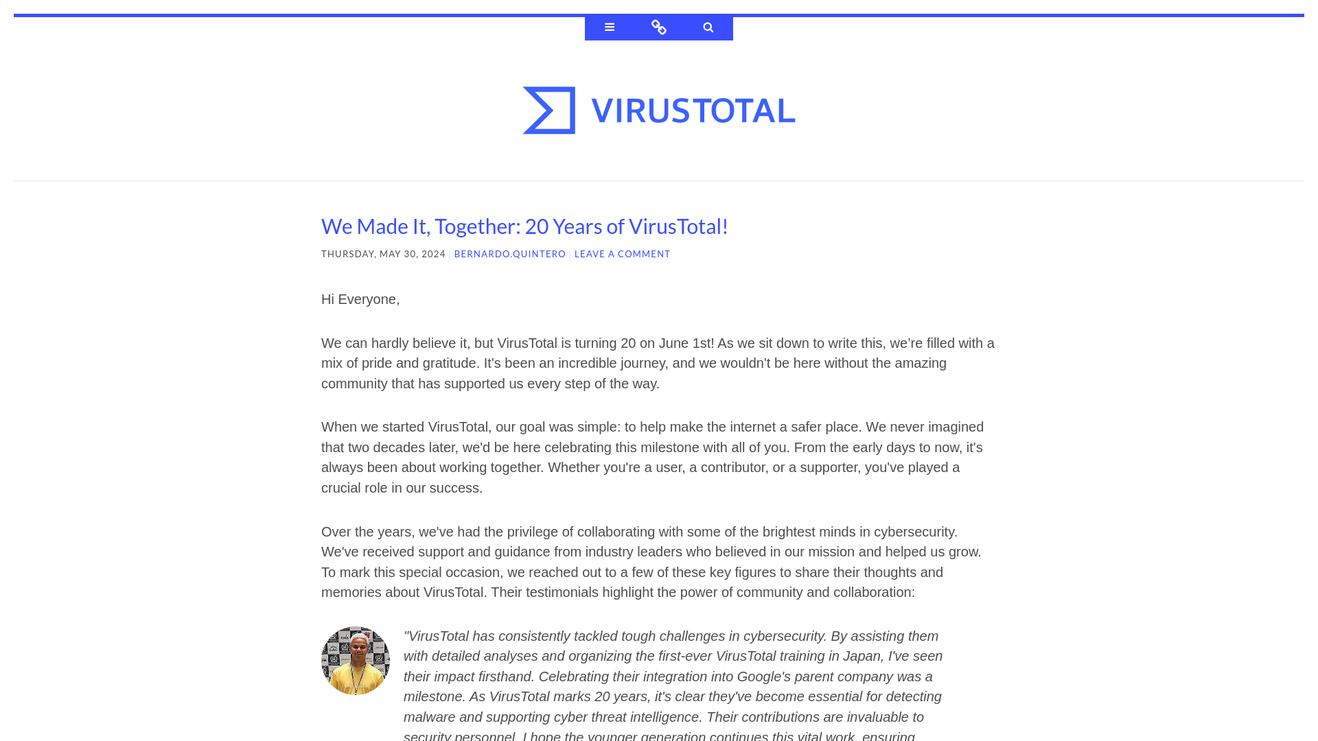 We Made It, Together: 20 Years of VirusTotal! ~ VirusTotal Blog