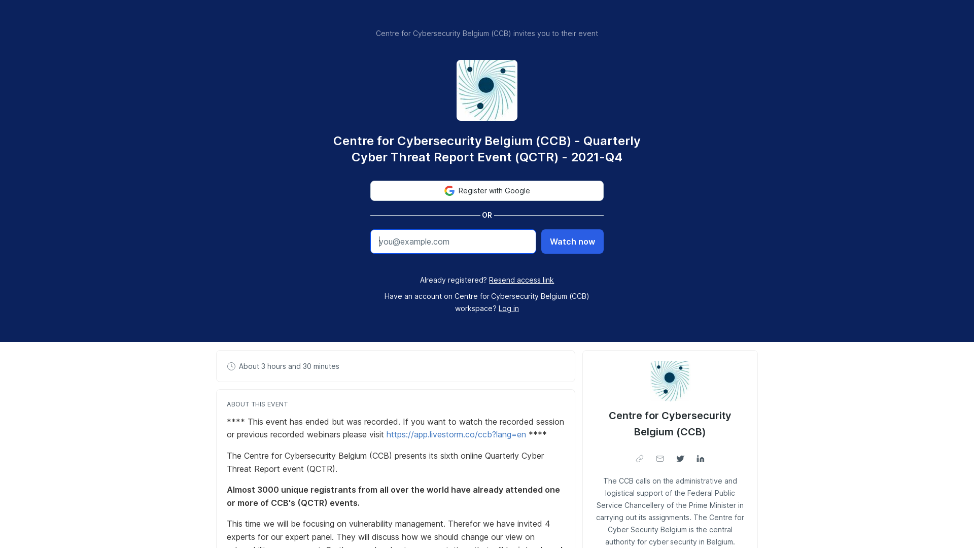 Centre for Cybersecurity Belgium (CCB) - Quarterly Cyber Threat Report Event (QCTR) - 2021-Q4 | Centre for Cybersecurity Belgium (CCB)