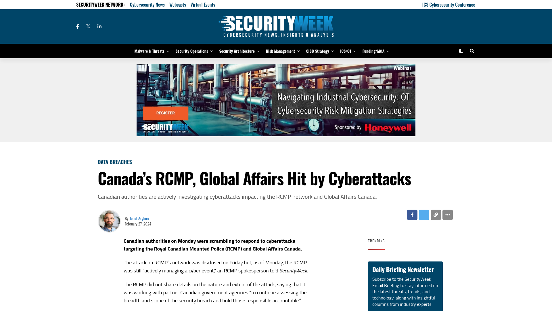 Canada's RCMP, Global Affairs Hit by Cyberattacks - SecurityWeek