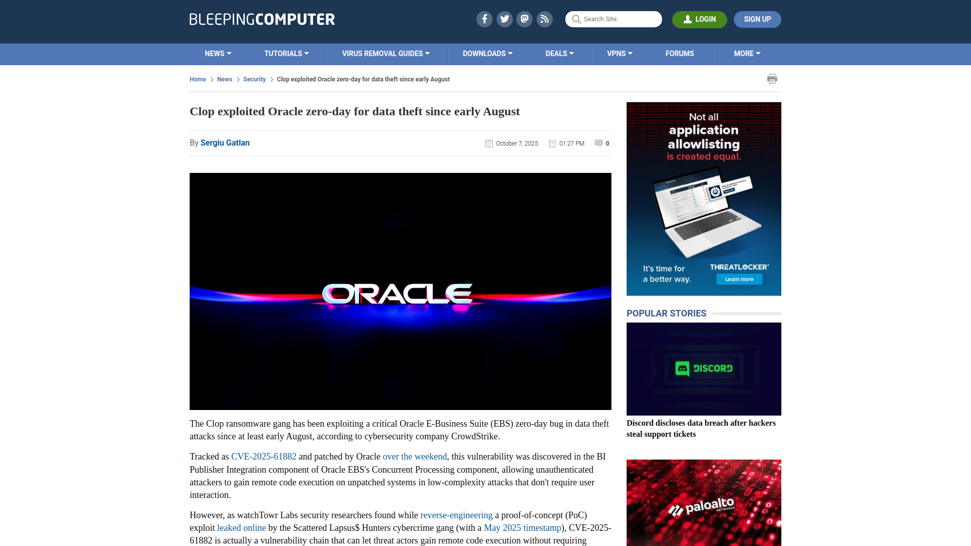 Clop exploited Oracle zero-day for data theft since early August