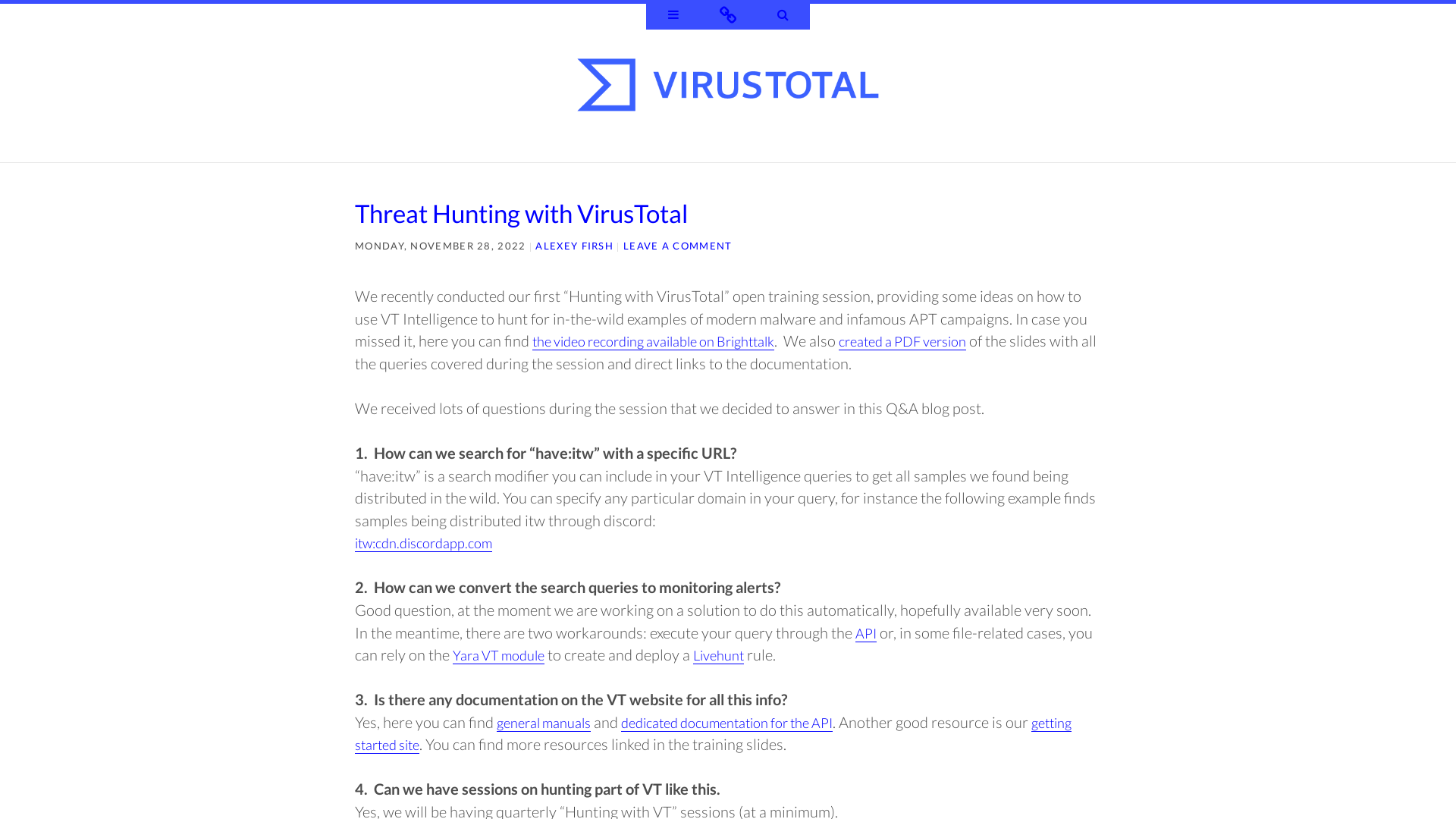 Threat Hunting with VirusTotal ~ VirusTotal Blog