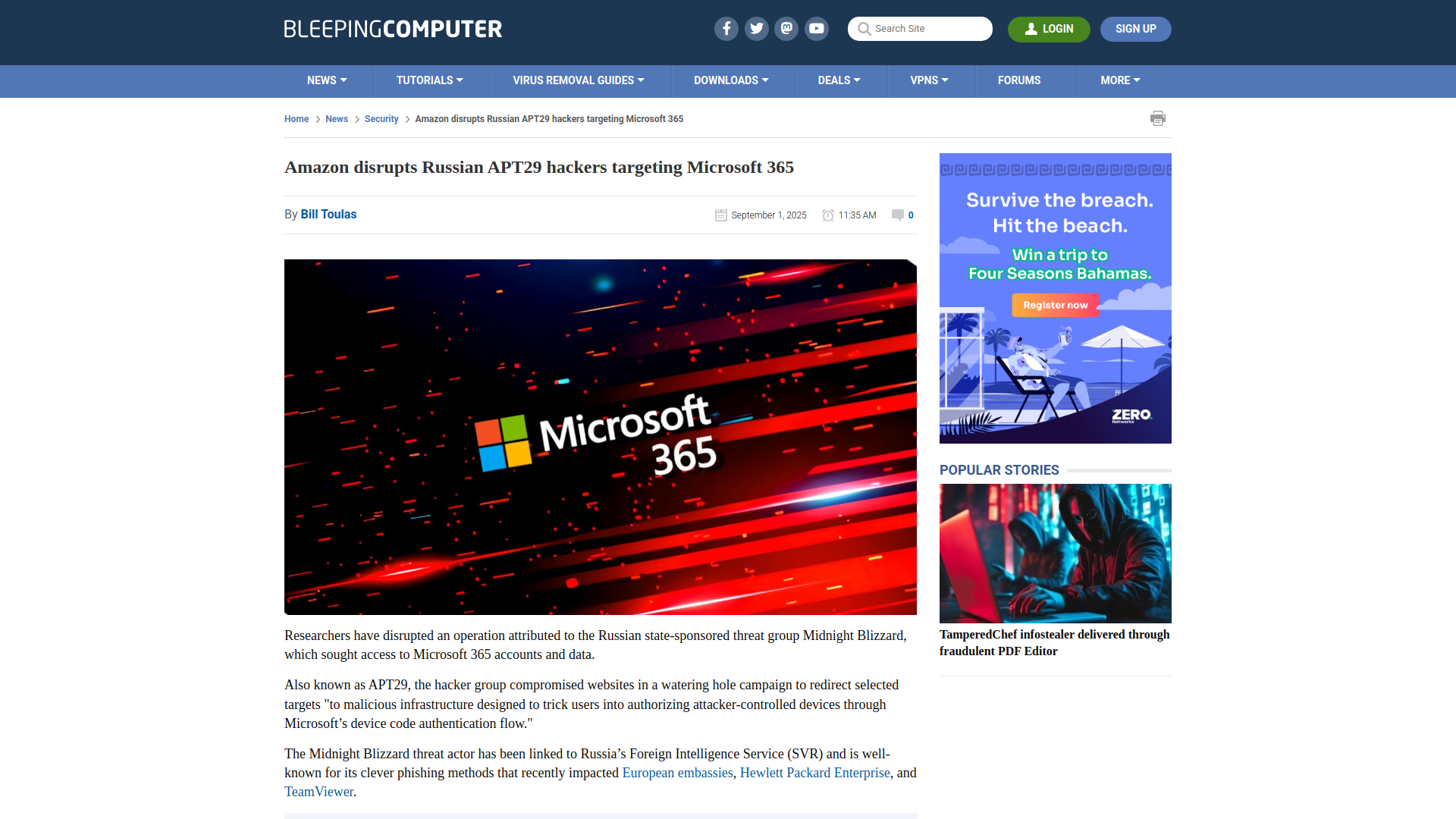 Amazon disrupts Russian APT29 hackers targeting Microsoft 365