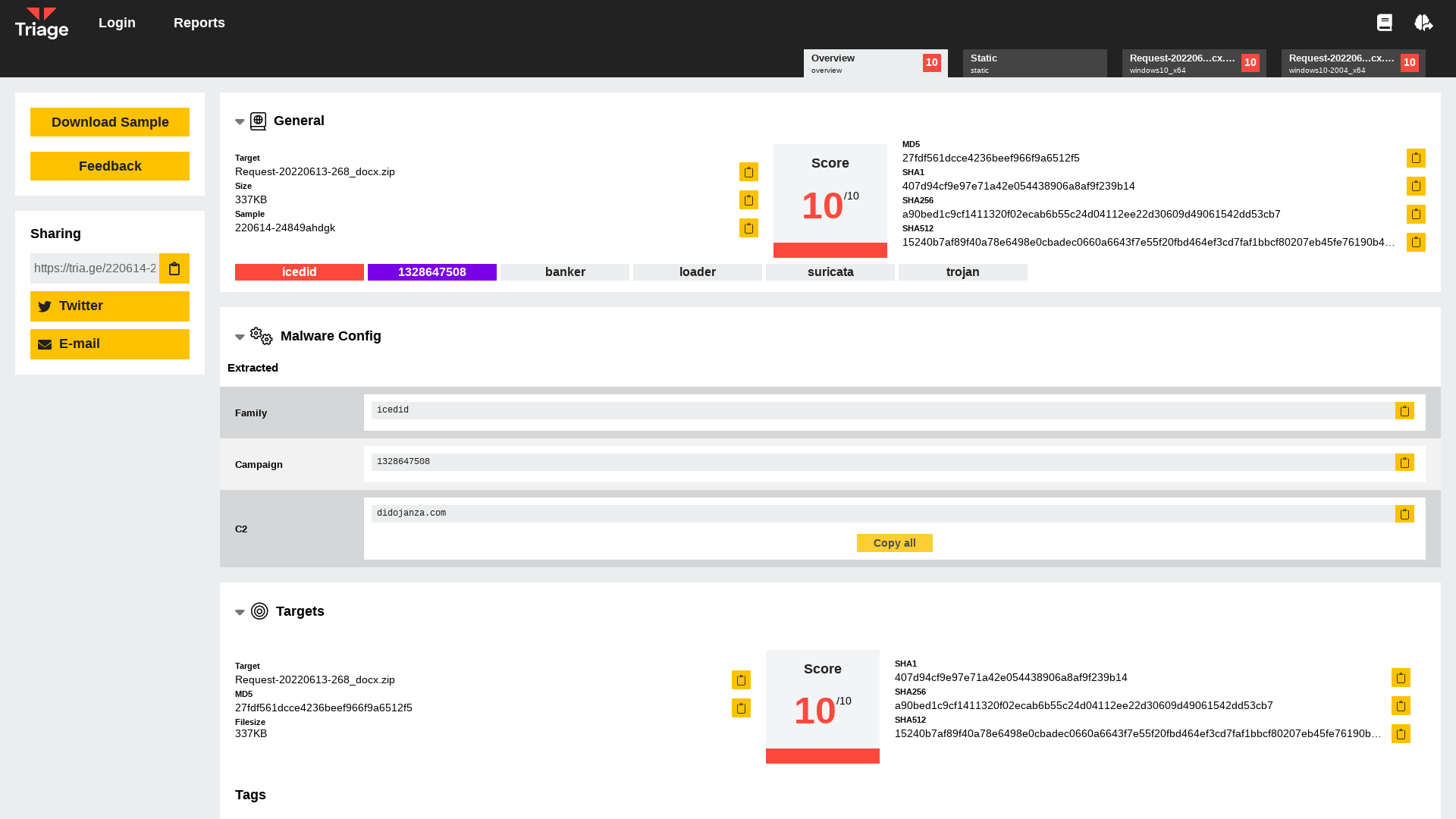 Hatching Triage | Malware sandboxing report by Hatching Triage