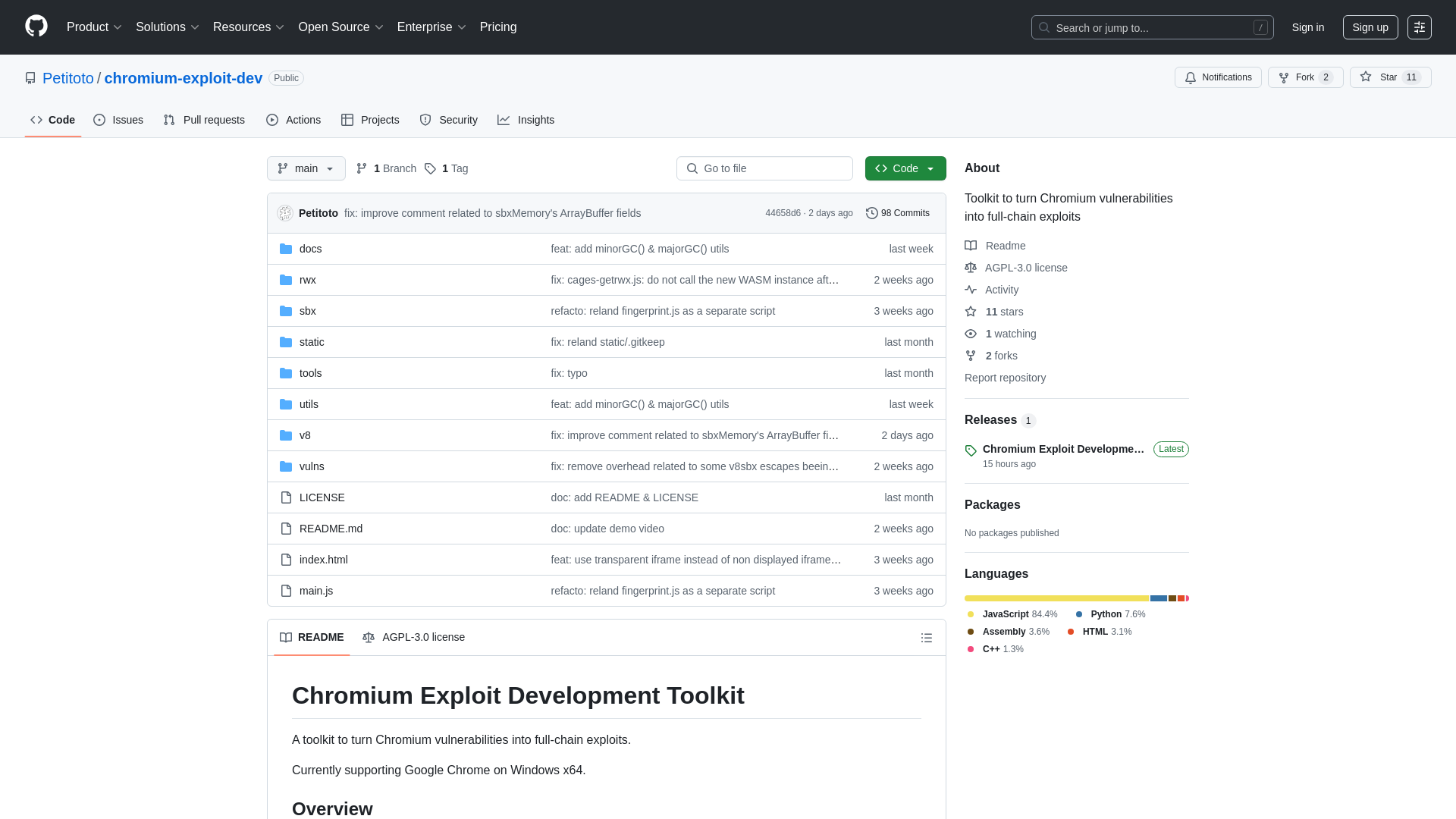 GitHub - Petitoto/chromium-exploit-dev: Toolkit to turn Chromium vulnerabilities into full-chain exploits