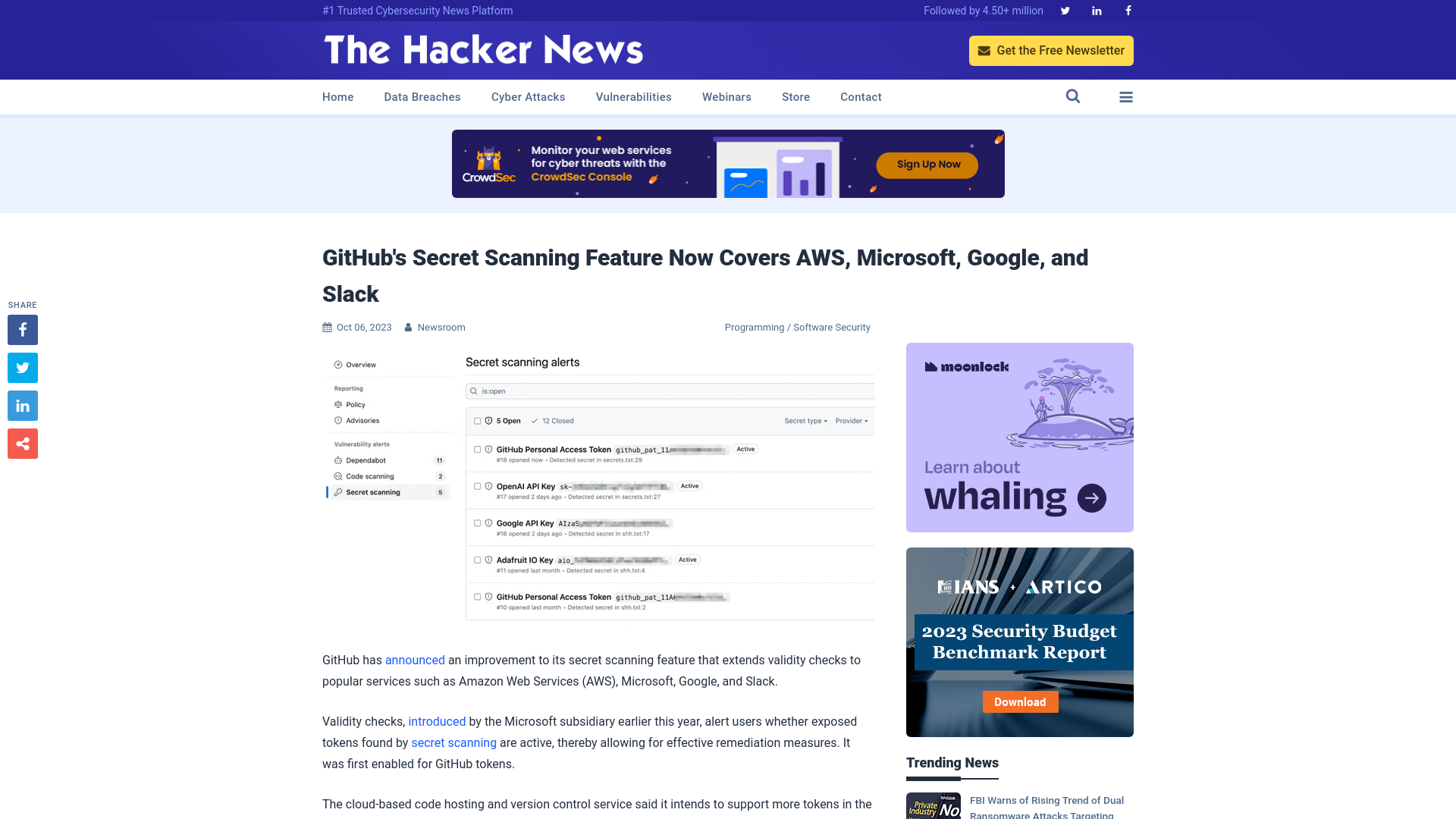 GitHub's Secret Scanning Feature Now Covers AWS, Microsoft, Google, and Slack