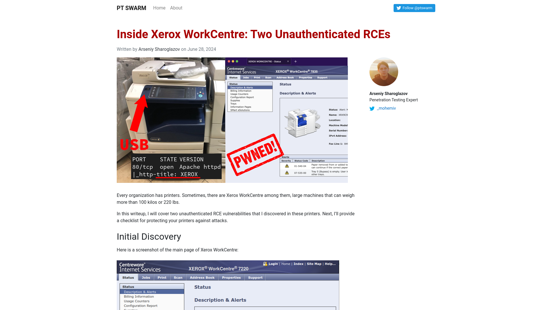 Inside Xerox WorkCentre: Two Unauthenticated RCEs – PT SWARM