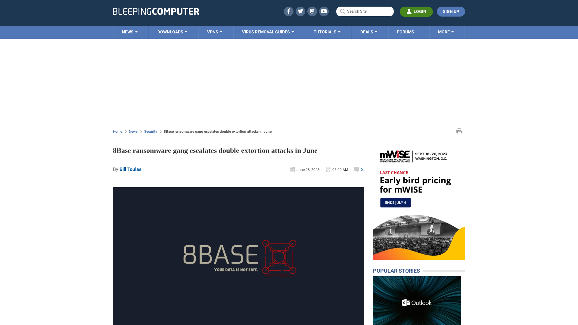 8Base ransomware gang escalates double extortion attacks in June