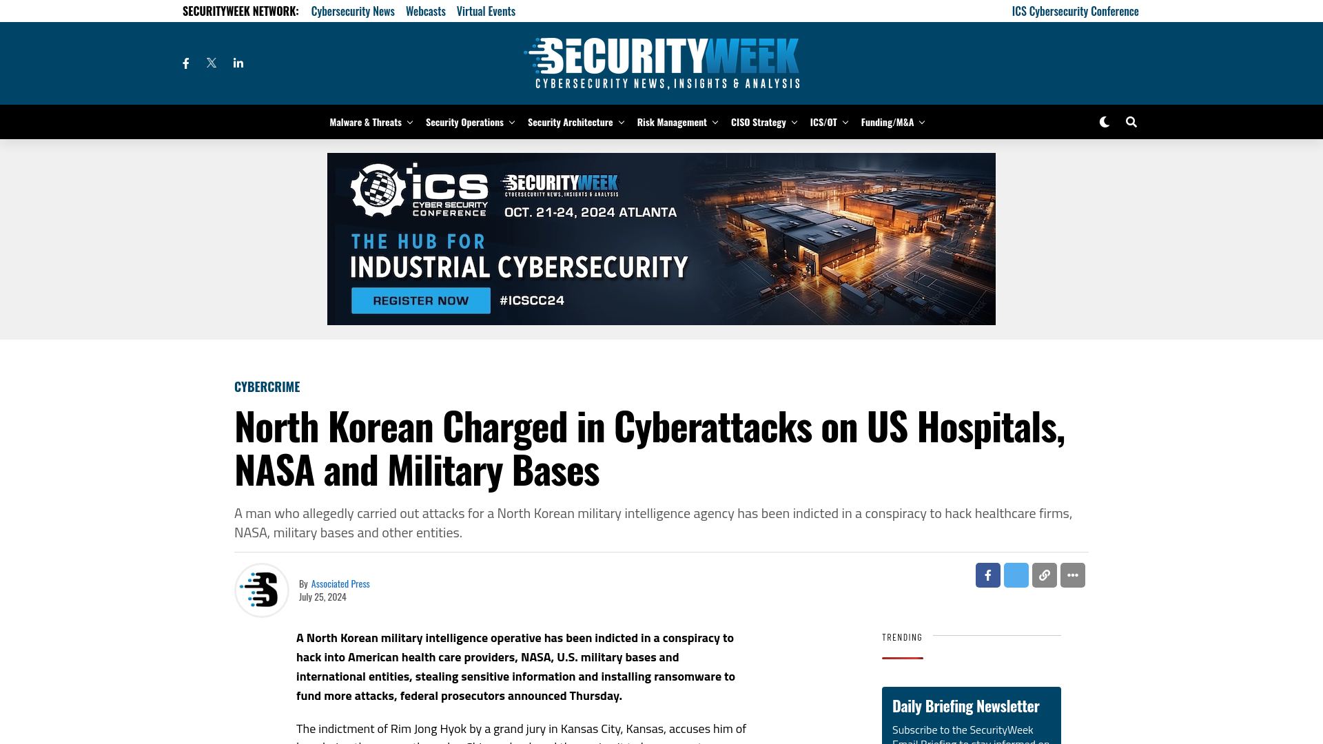North Korean Charged in Cyberattacks on US Hospitals, NASA and Military Bases - SecurityWeek