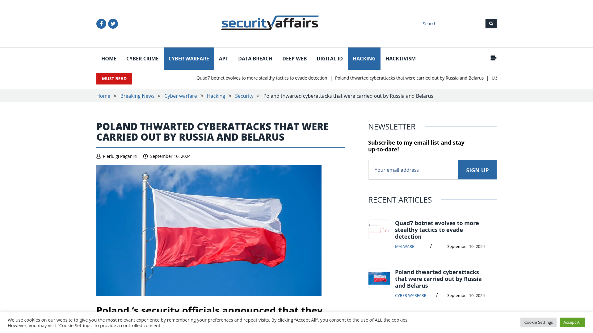 Poland thwarted cyberattacks that were carried out by Russia and Belarus