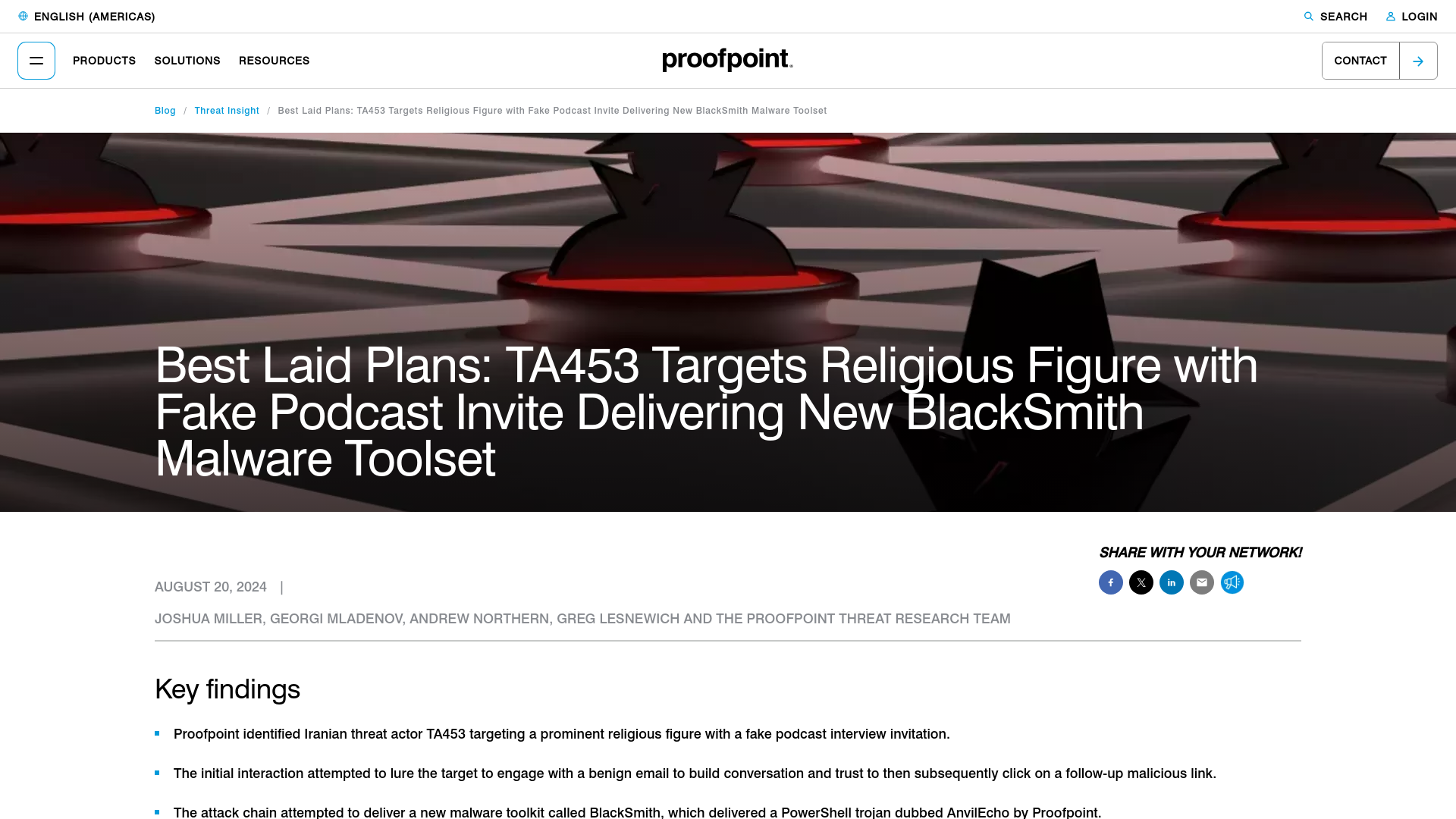 Best Laid Plans: TA453 Targets Religious Figure with Fake Podcast Invite Delivering New BlackSmith Malware Toolset | Proofpoint US