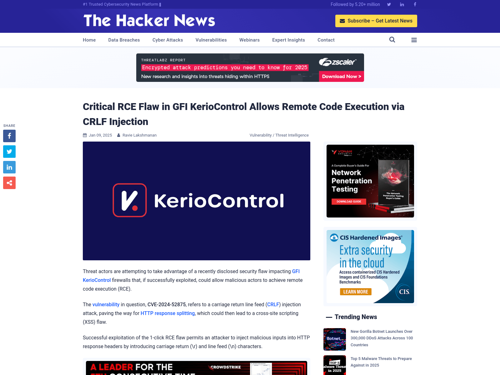 Critical RCE Flaw in GFI KerioControl Allows Remote Code Execution via CRLF Injection