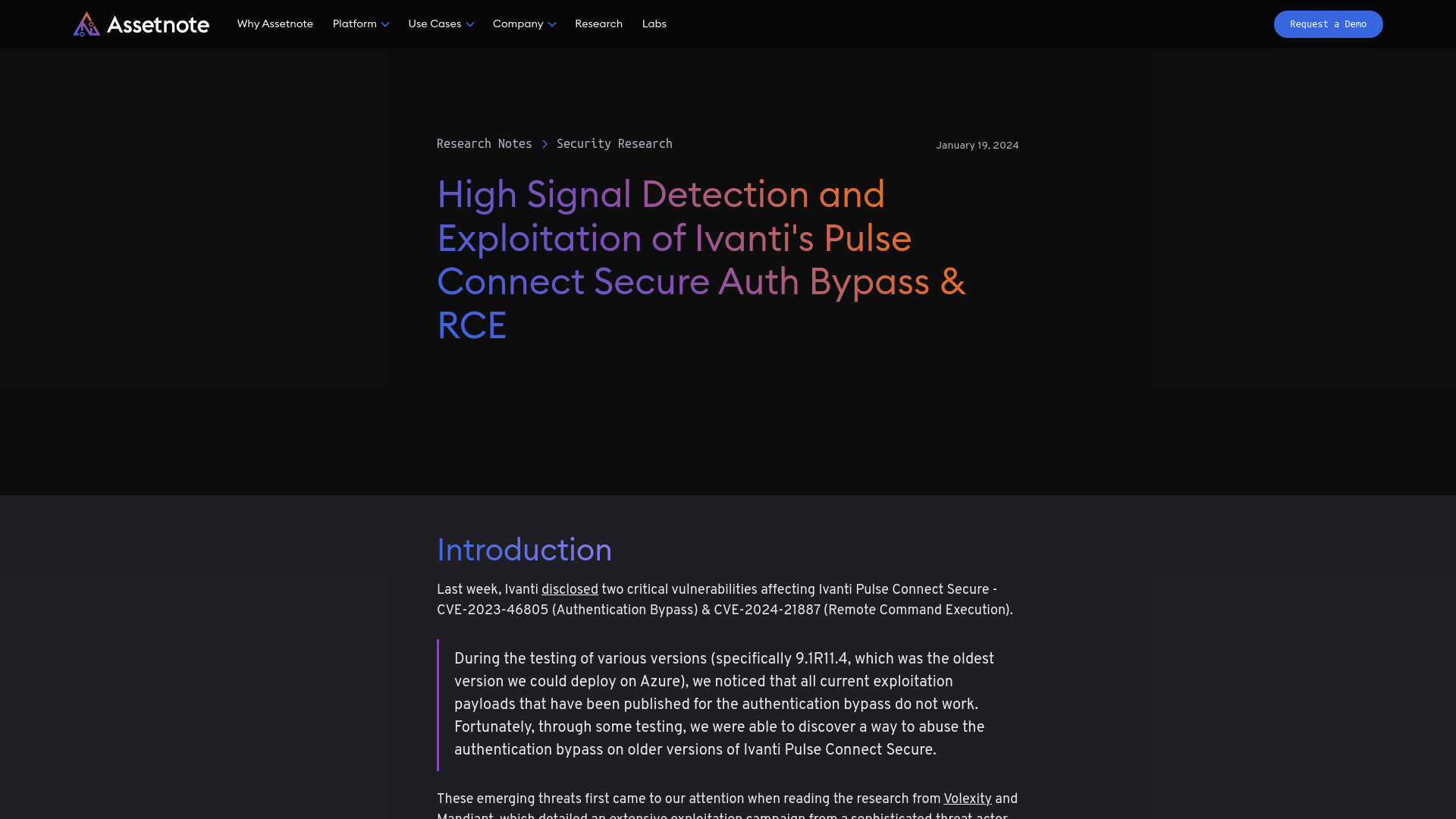 High Signal Detection and Exploitation of Ivanti's Pulse Connect Secure Auth Bypass & RCE