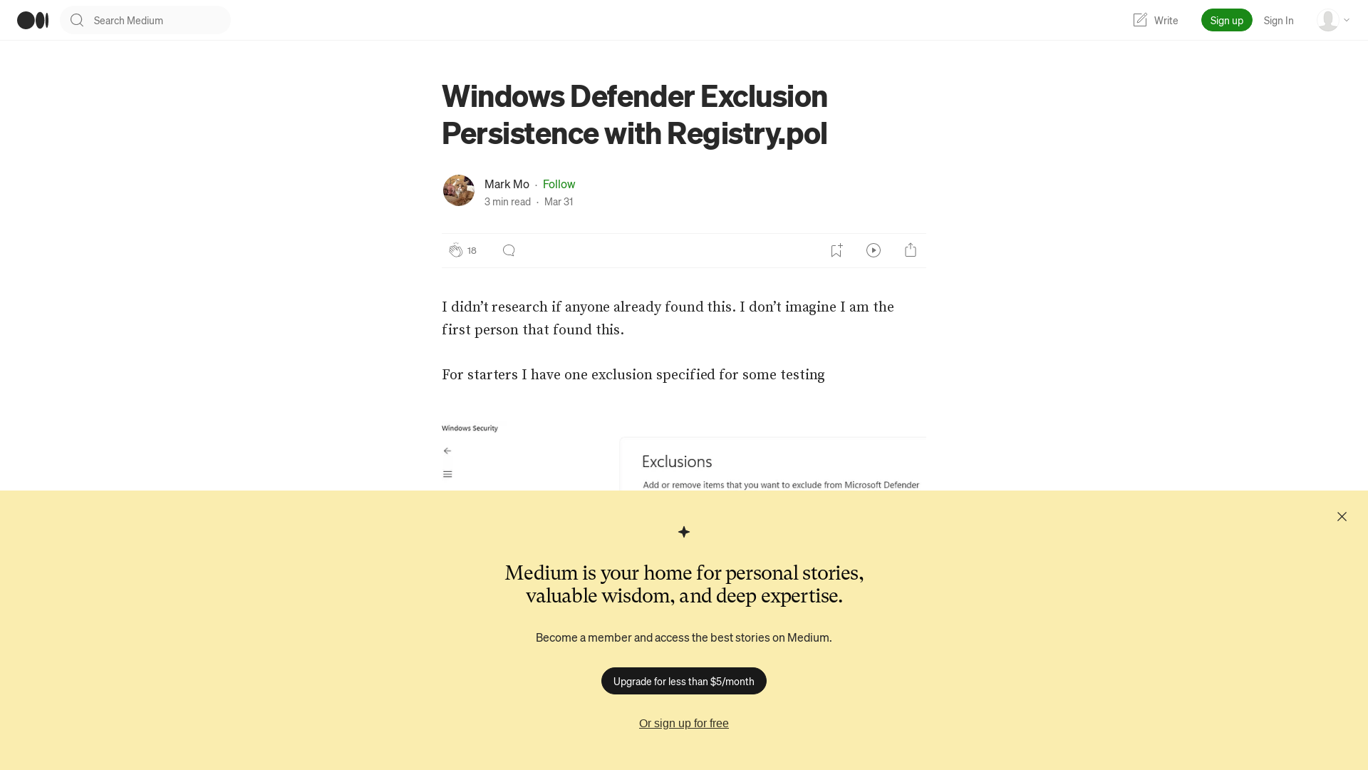Windows Defender Exclusion Persistence with Registry.pol | by Mark Mo | Medium