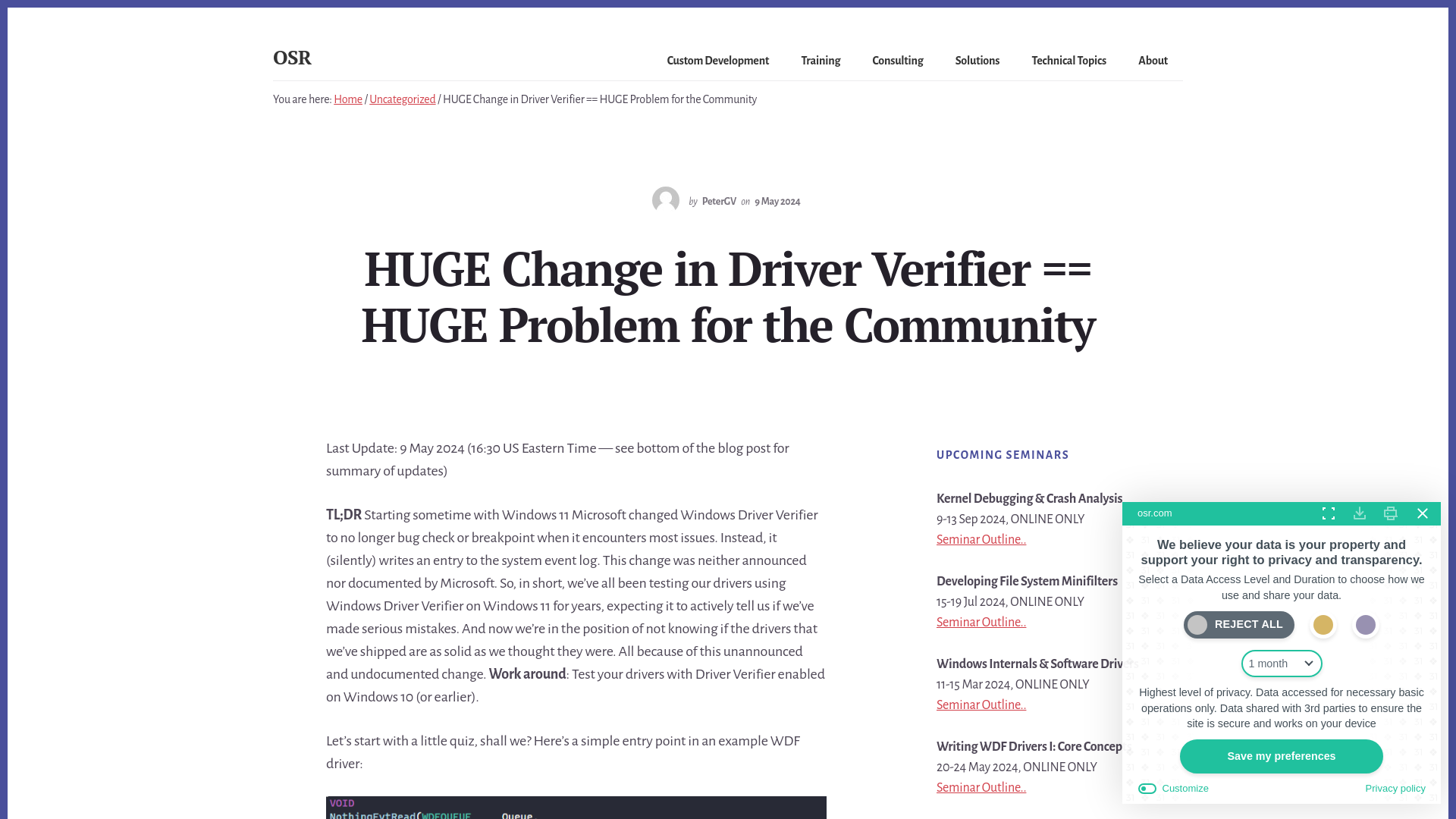 HUGE Change in Driver Verifier == HUGE Problem for the Community – OSR