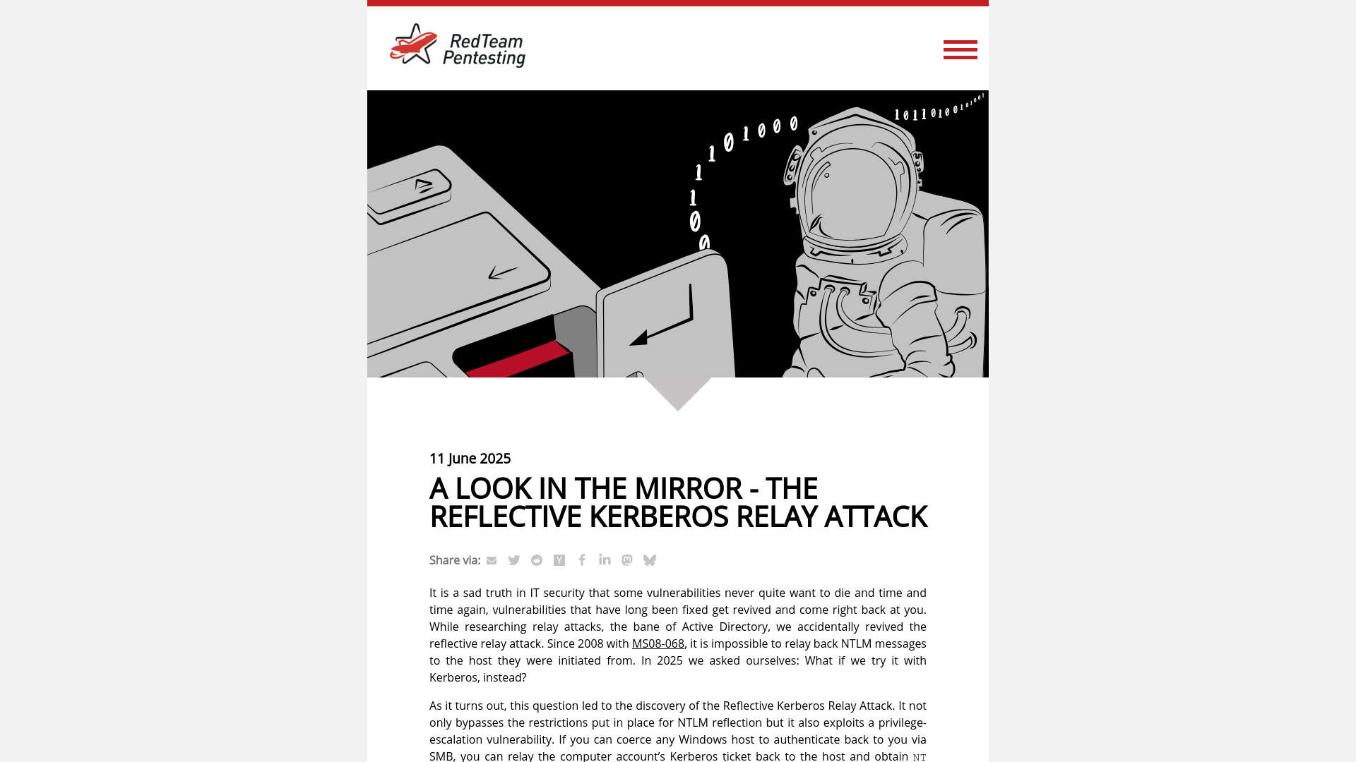 RedTeam Pentesting - Blog - A Look in the Mirror - The Reflective Kerberos Relay Attack