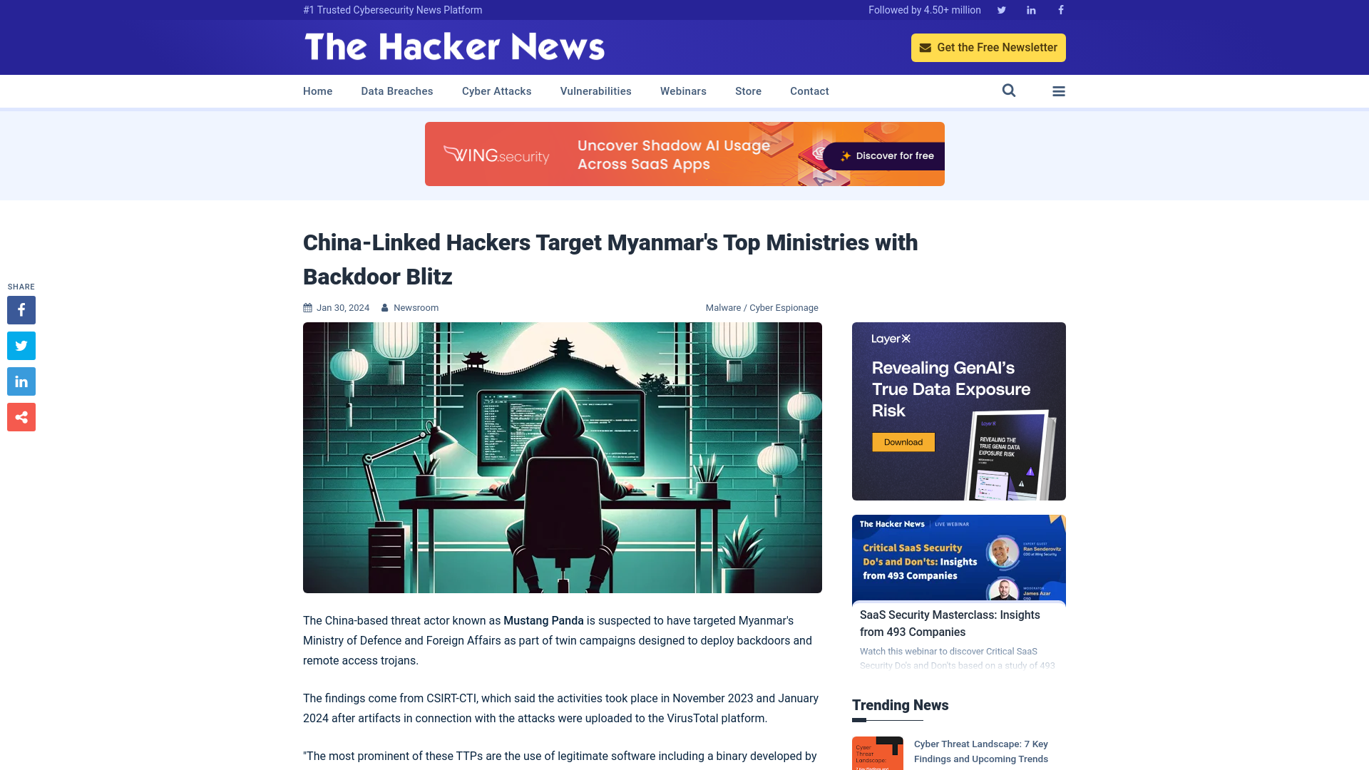 China-Linked Hackers Target Myanmar's Top Ministries with Backdoor Blitz