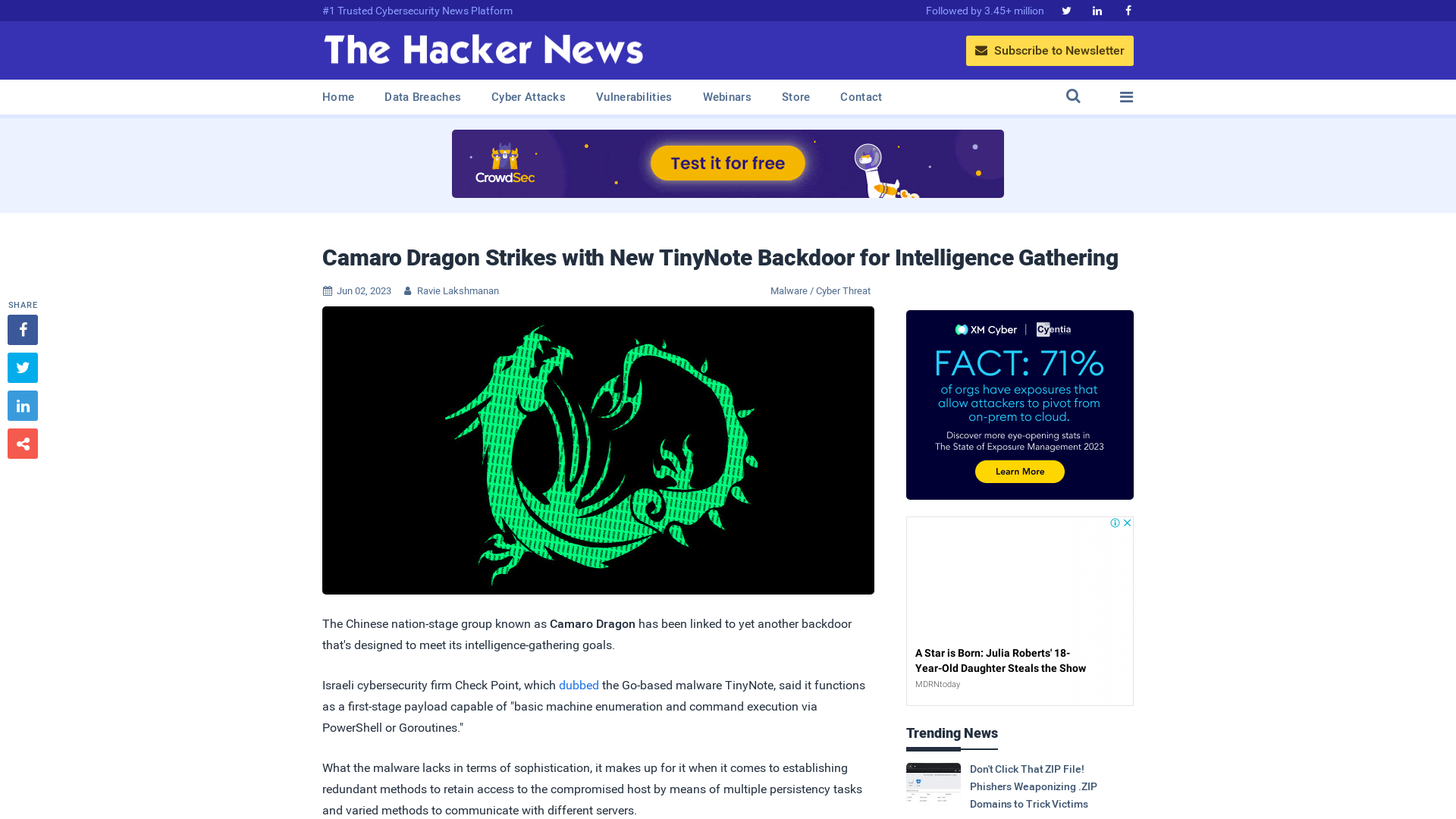 Camaro Dragon Strikes with New TinyNote Backdoor for Intelligence Gathering