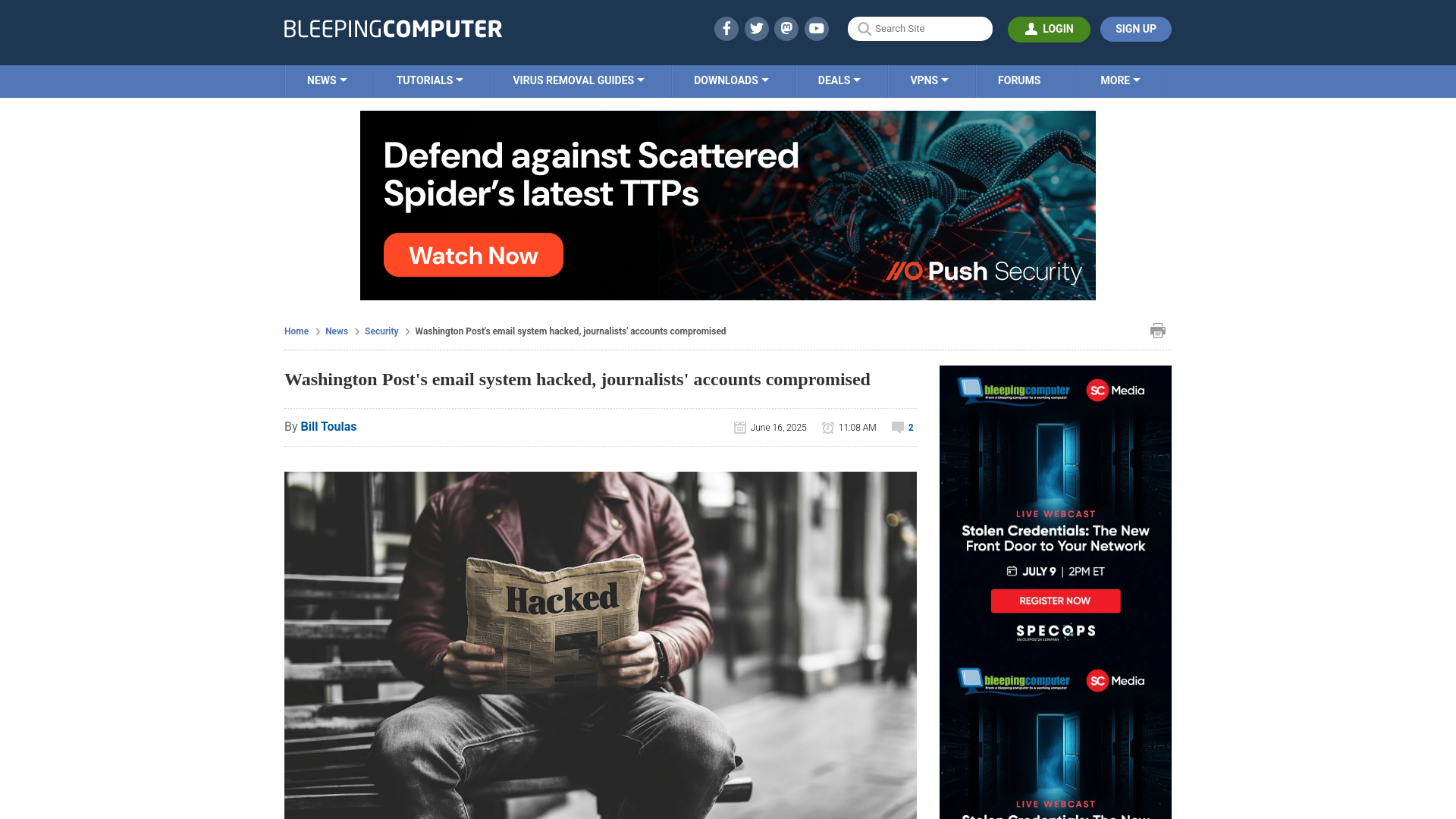 Washington Post's email system hacked, journalists' accounts compromised