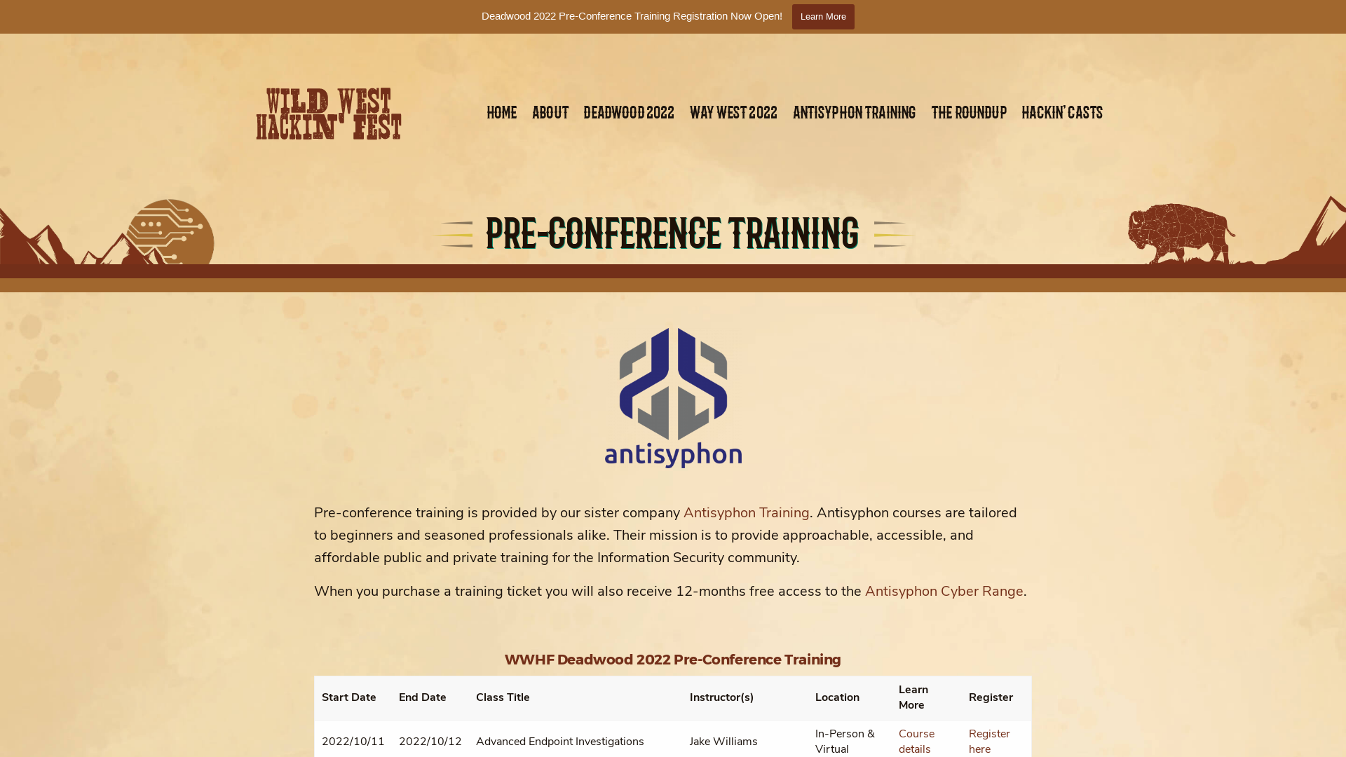 Pre-Conference Training - Wild West Hackin' Fest in Deadwood