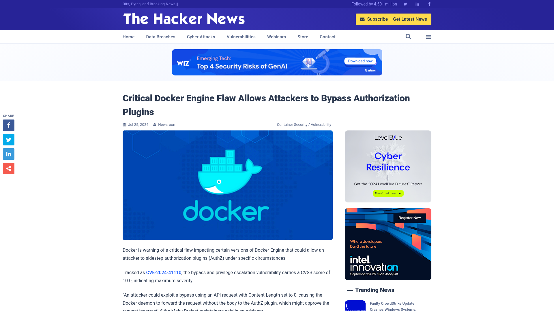 Critical Docker Engine Flaw Allows Attackers to Bypass Authorization Plugins