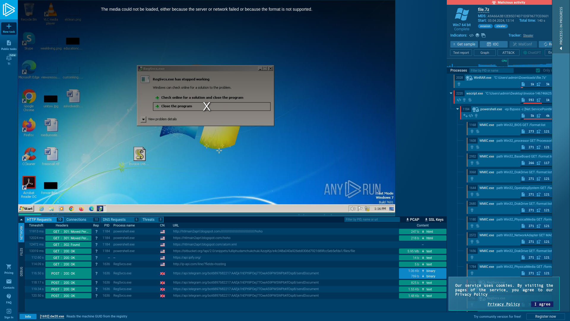 Analysis file.7z (MD5: A9A66A3B12E85D74D71D5F9677CD3601) Malicious activity - Interactive analysis ANY.RUN