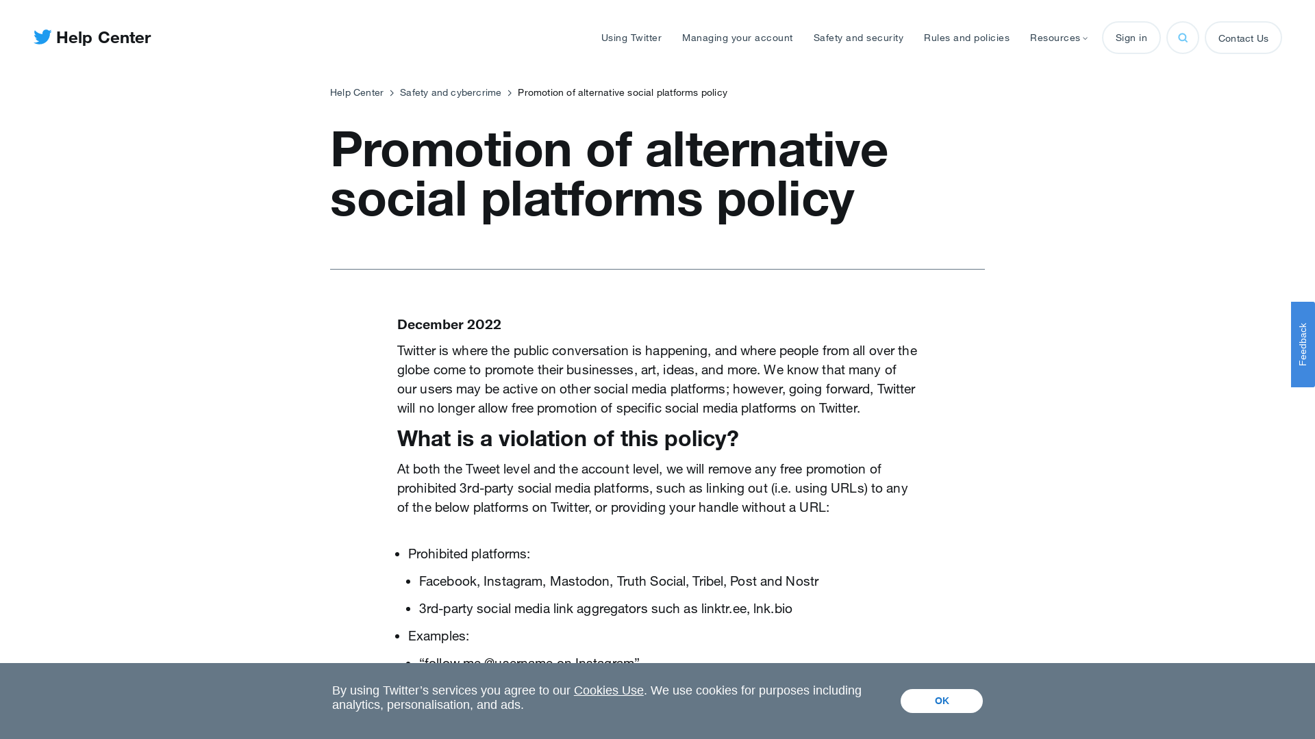 Promotion of Alternative Social Platforms Policy | Twitter Help