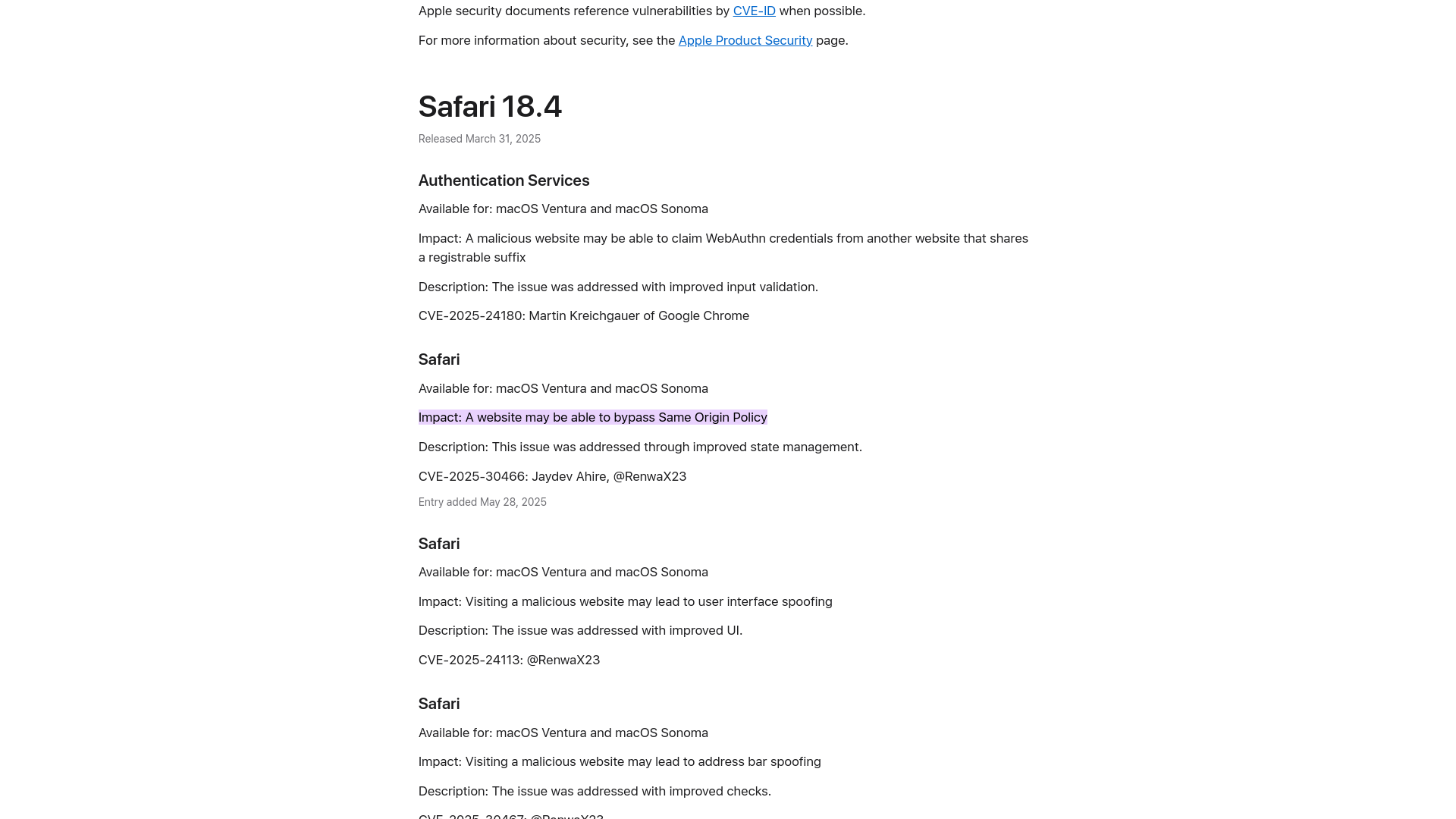 About the security content of Safari 18.4 - Apple Support