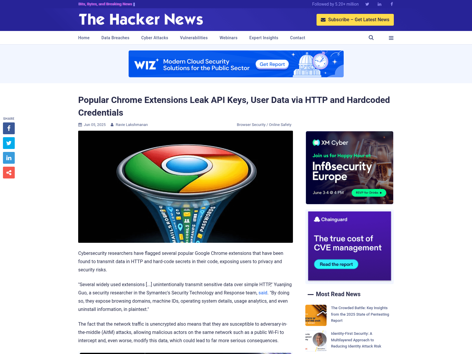 Popular Chrome Extensions Leak API Keys, User Data via HTTP and Hardcoded Credentials