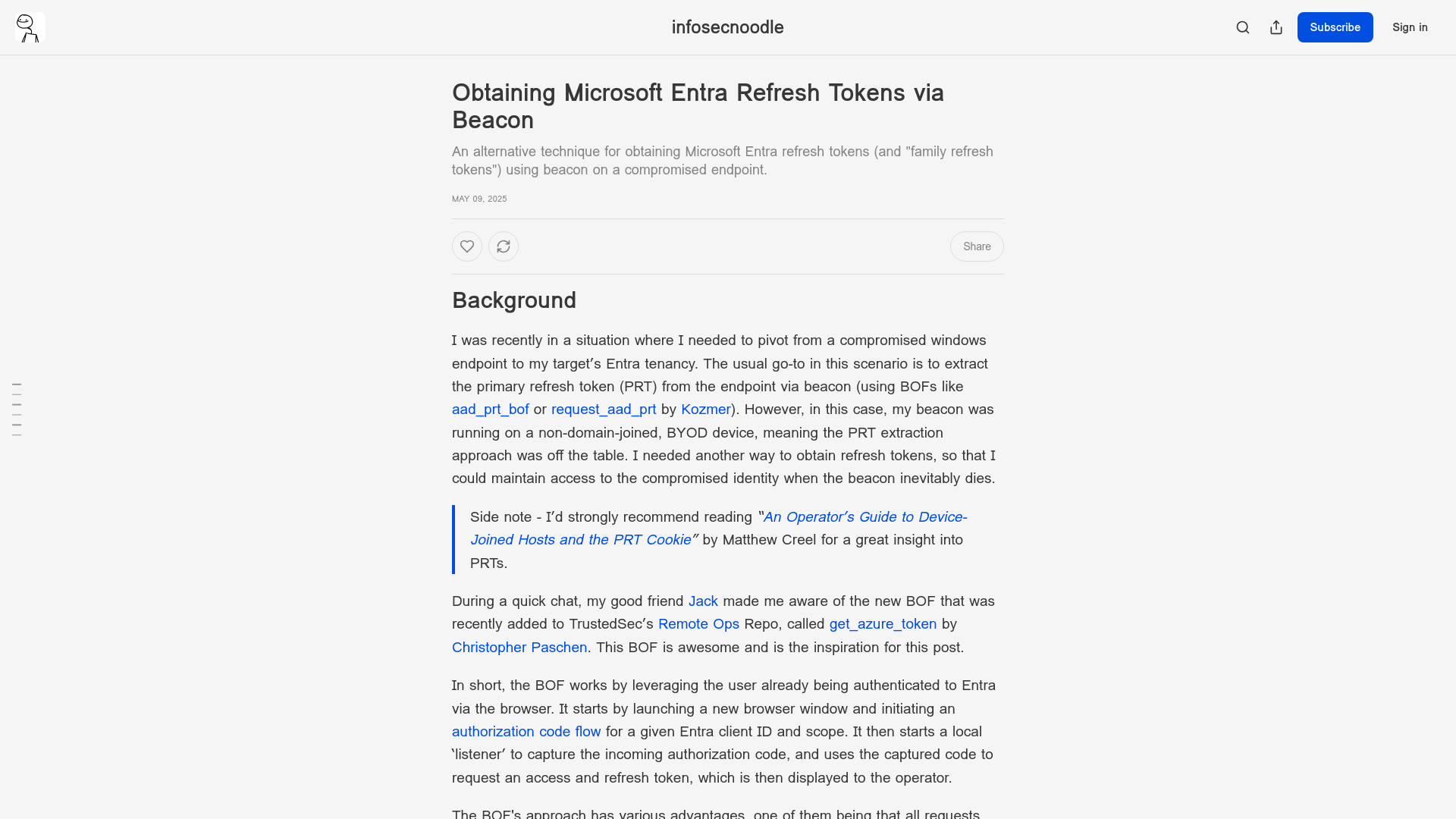 Obtaining Microsoft Entra Refresh Tokens via Beacon