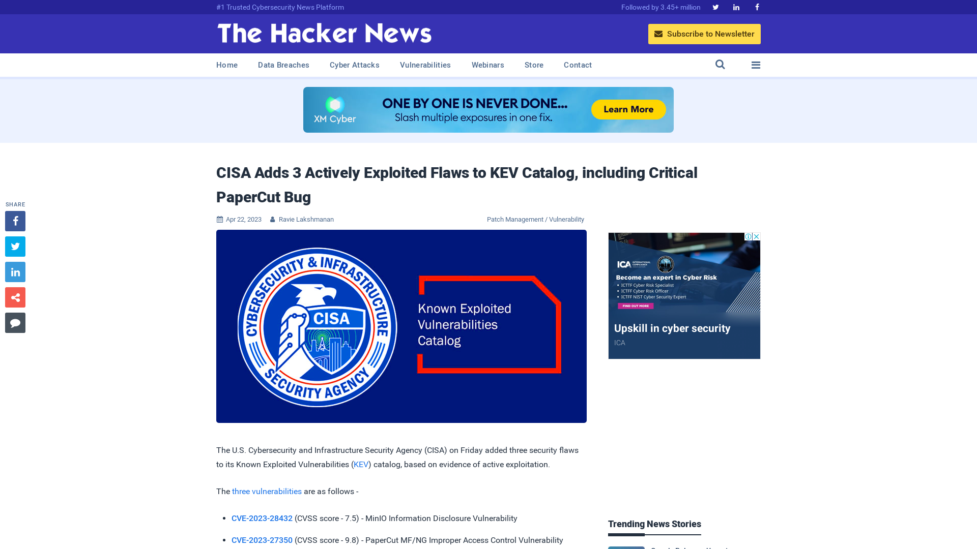 CISA Adds 3 Actively Exploited Flaws to KEV Catalog, including Critical PaperCut Bug