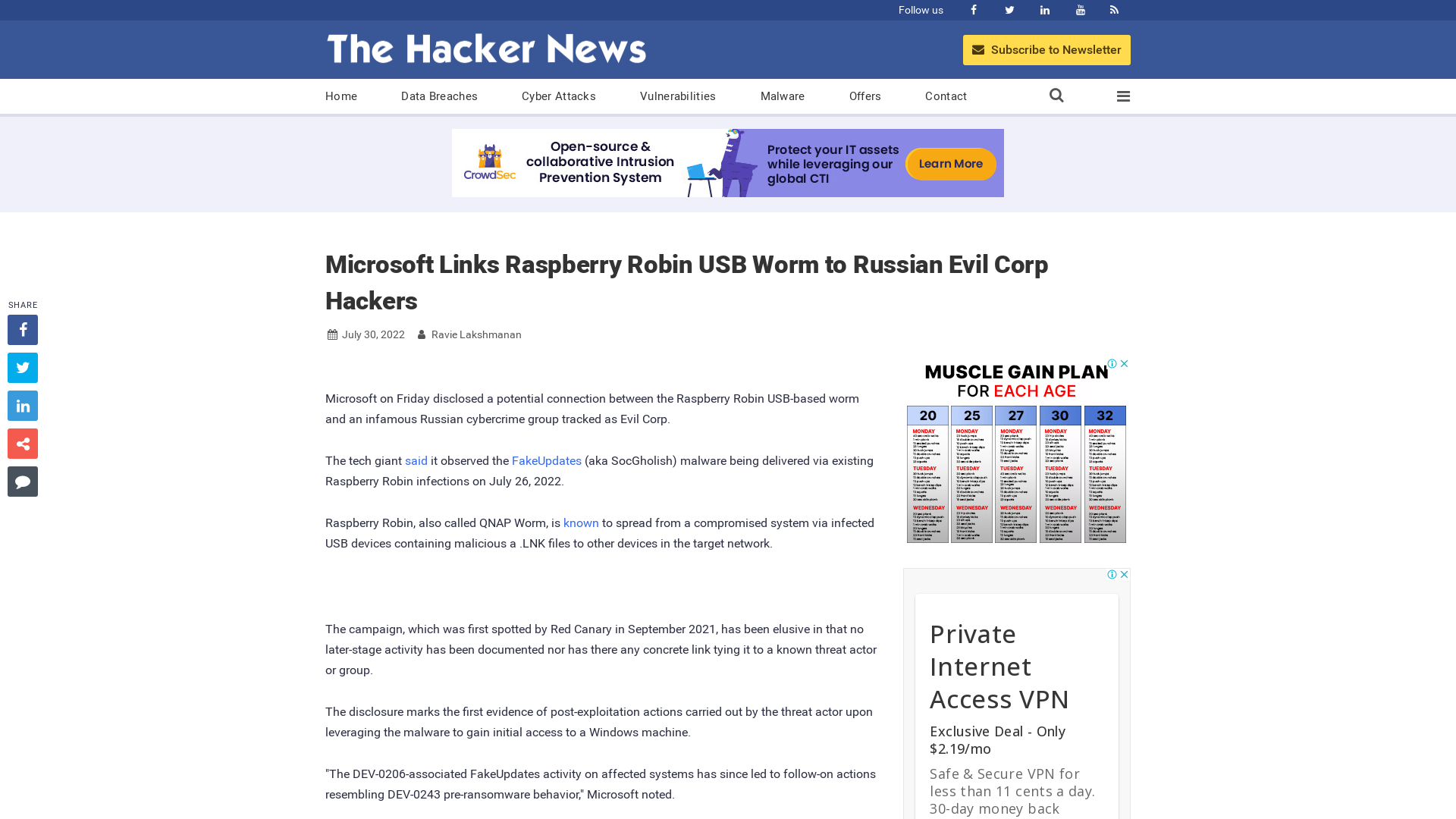Microsoft Links Raspberry Robin USB Worm to Russian Evil Corp Hackers