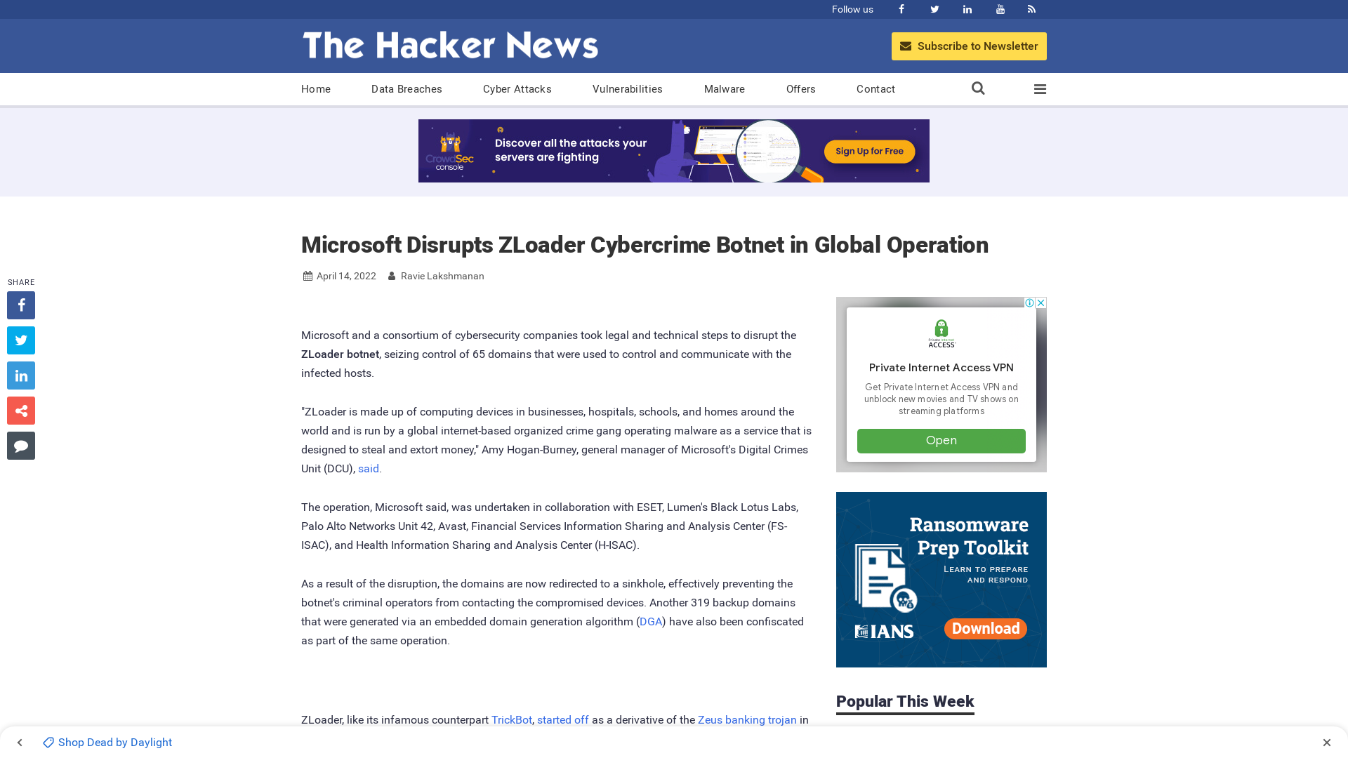 Microsoft Disrupts ZLoader Cybercrime Botnet in Global Operation