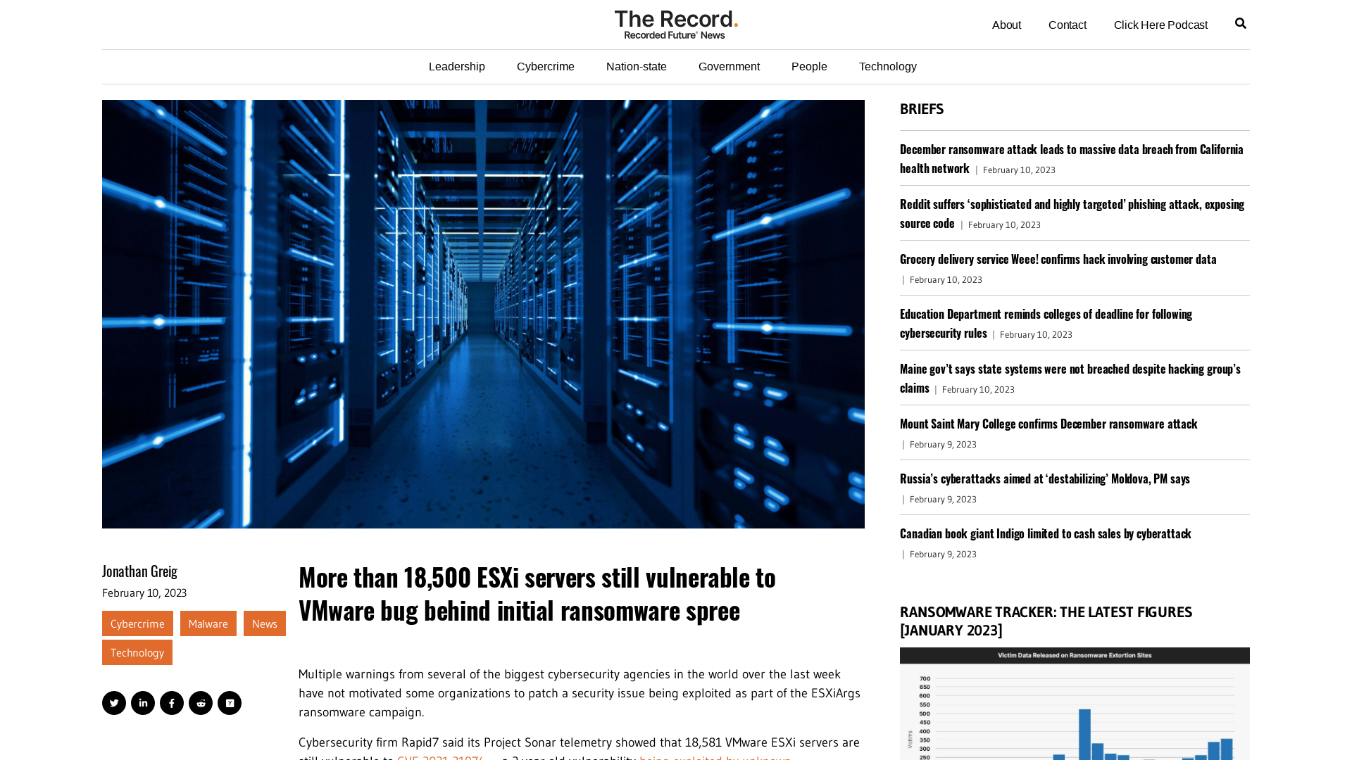 More than 18,500 ESXi servers still vulnerable to VMware bug behind initial ransomware spree - The Record from Recorded Future News