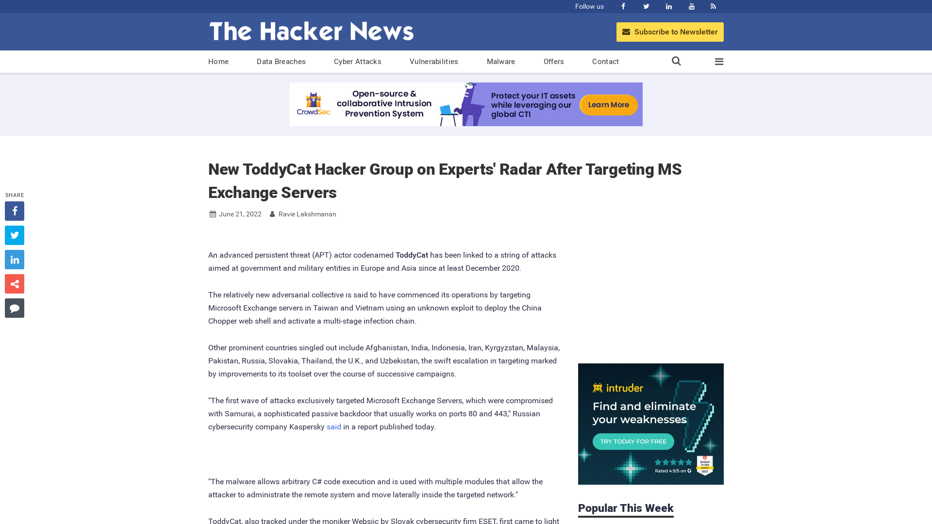 New ToddyCat Hacker Group on Experts' Radar After Targeting MS Exchange Servers