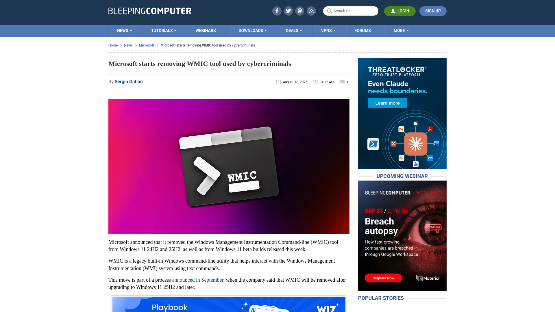 Microsoft starts removing WMIC tool used by cybercriminals