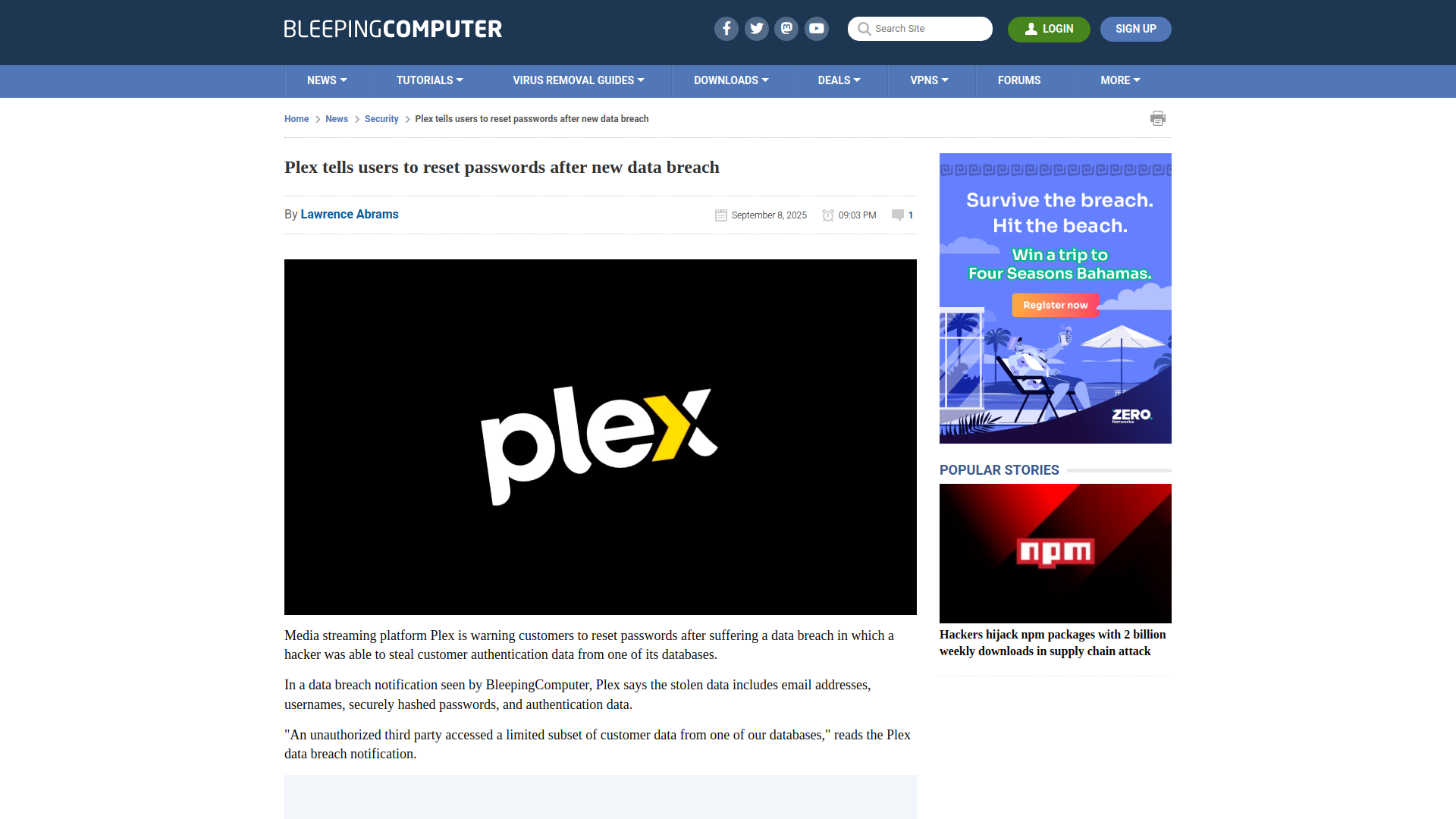Plex tells users to reset passwords after new data breach