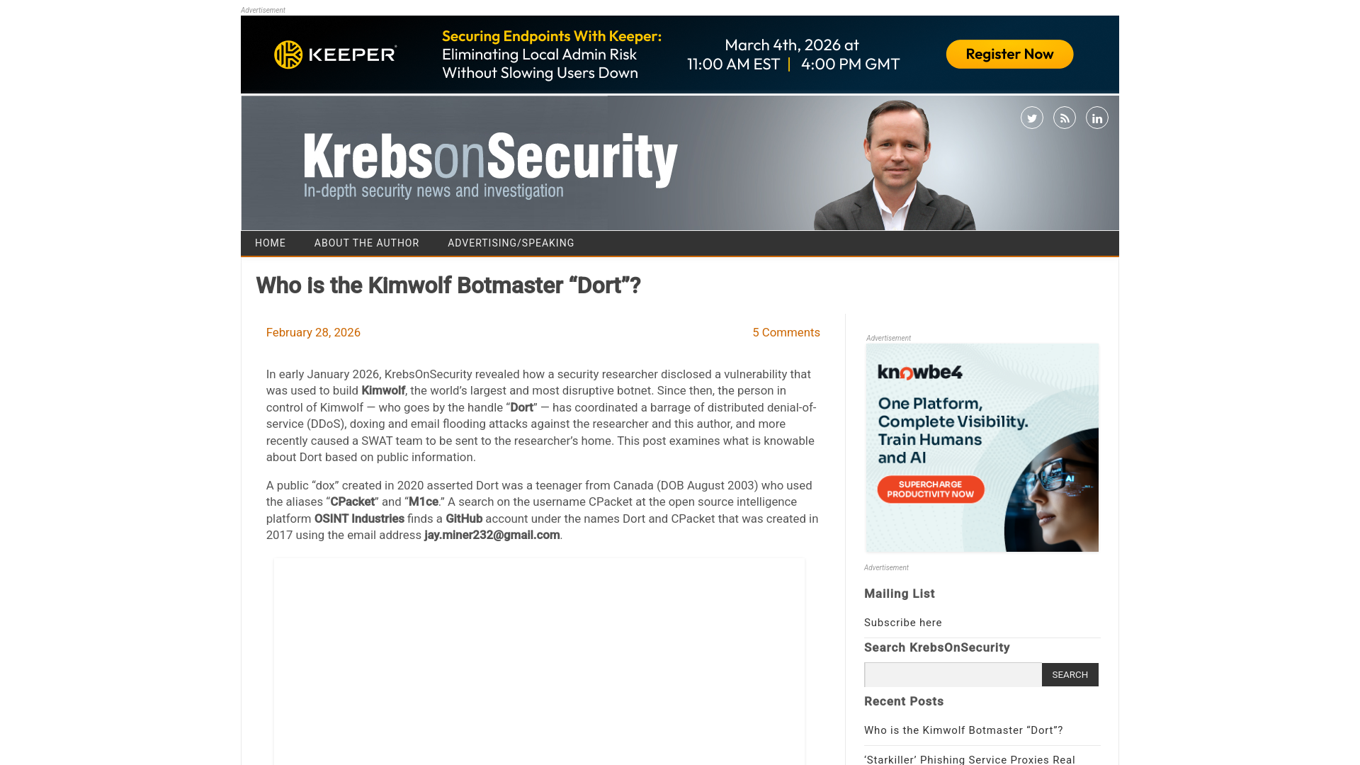 Who is the Kimwolf Botmaster “Dort”? – Krebs on Security