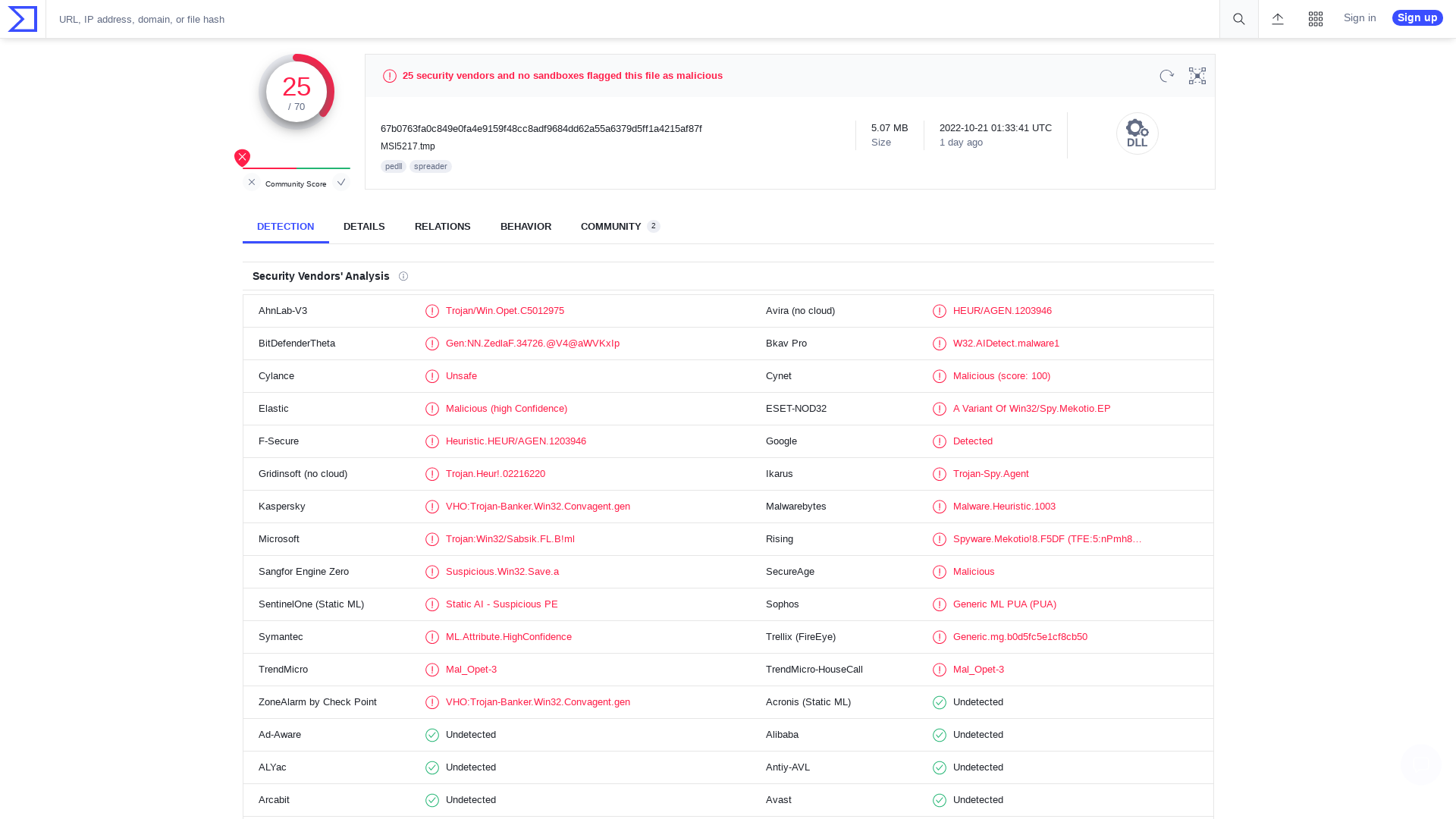 VirusTotal - File - 67b0763fa0c849e0fa4e9159f48cc8adf9684dd62a55a6379d5ff1a4215af87f
