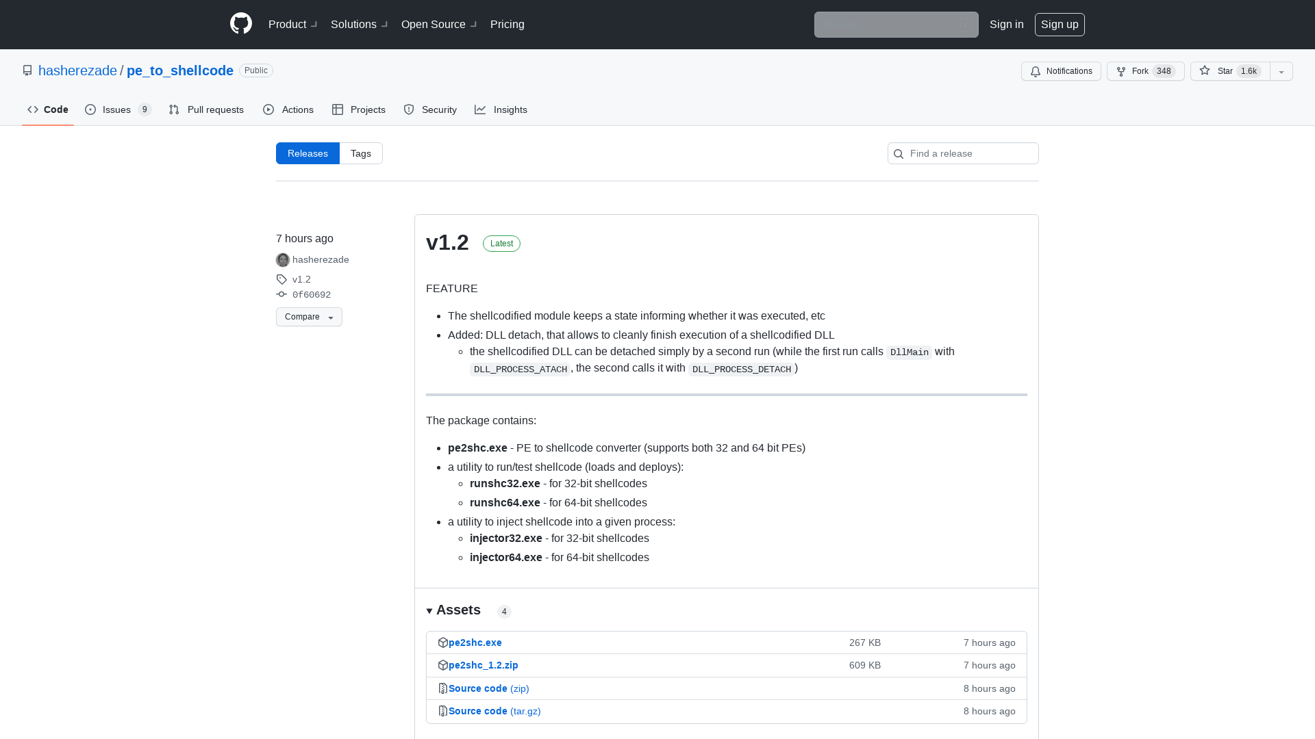 Releases · hasherezade/pe_to_shellcode