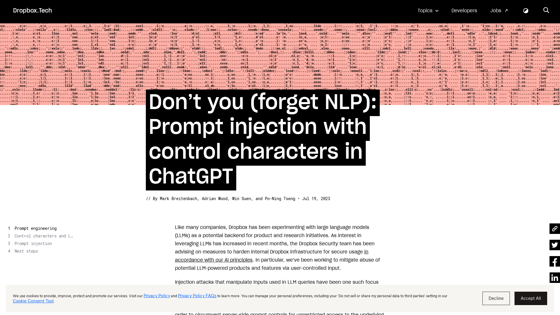 Don’t you (forget NLP): Prompt injection with control characters in ChatGPT - Dropbox