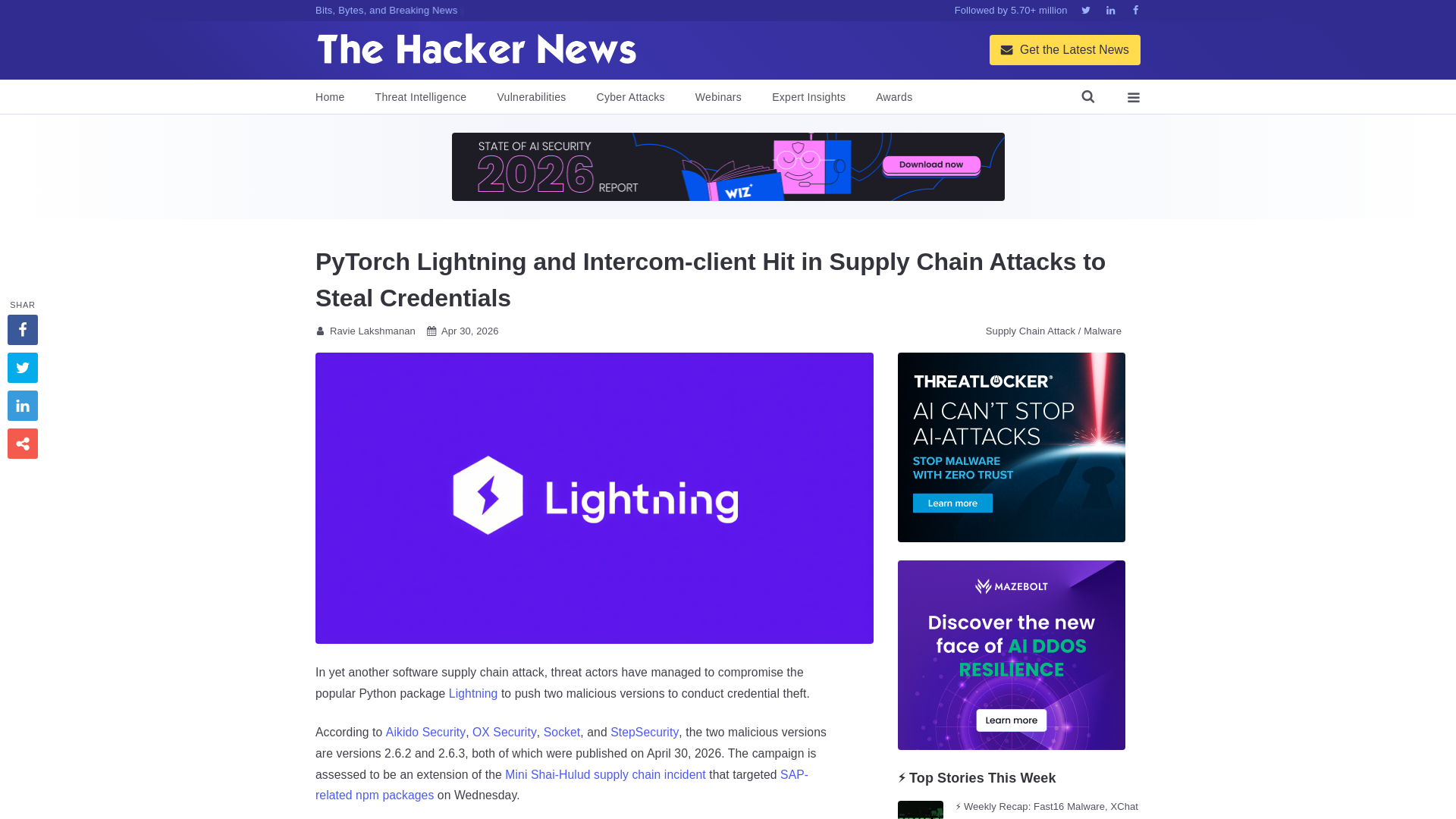 PyTorch Lightning and Intercom-client Hit in Supply Chain Attacks to Steal Credentials